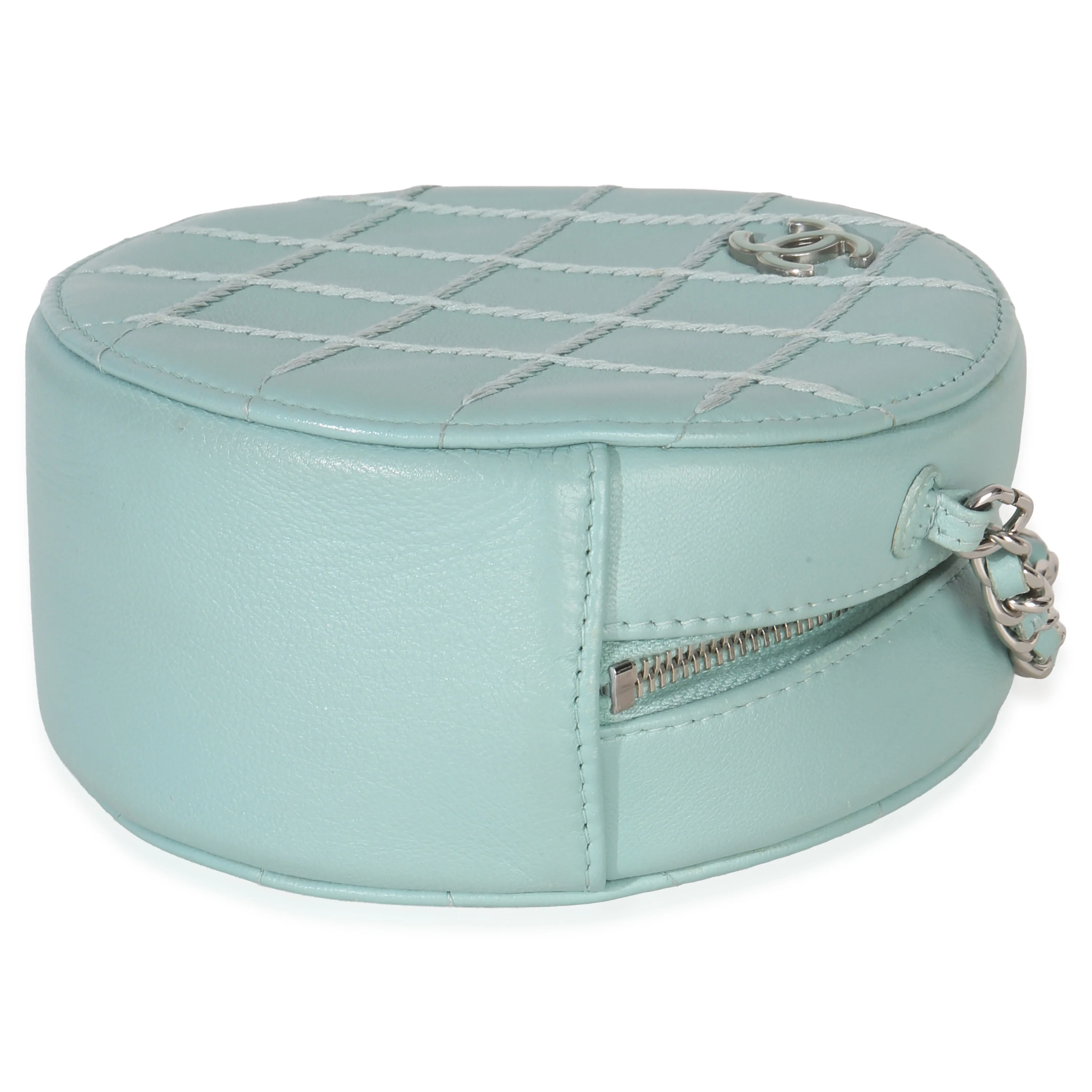 Teal Ultimate Stitch Lambskin Round Clutch On Chain - Image 7