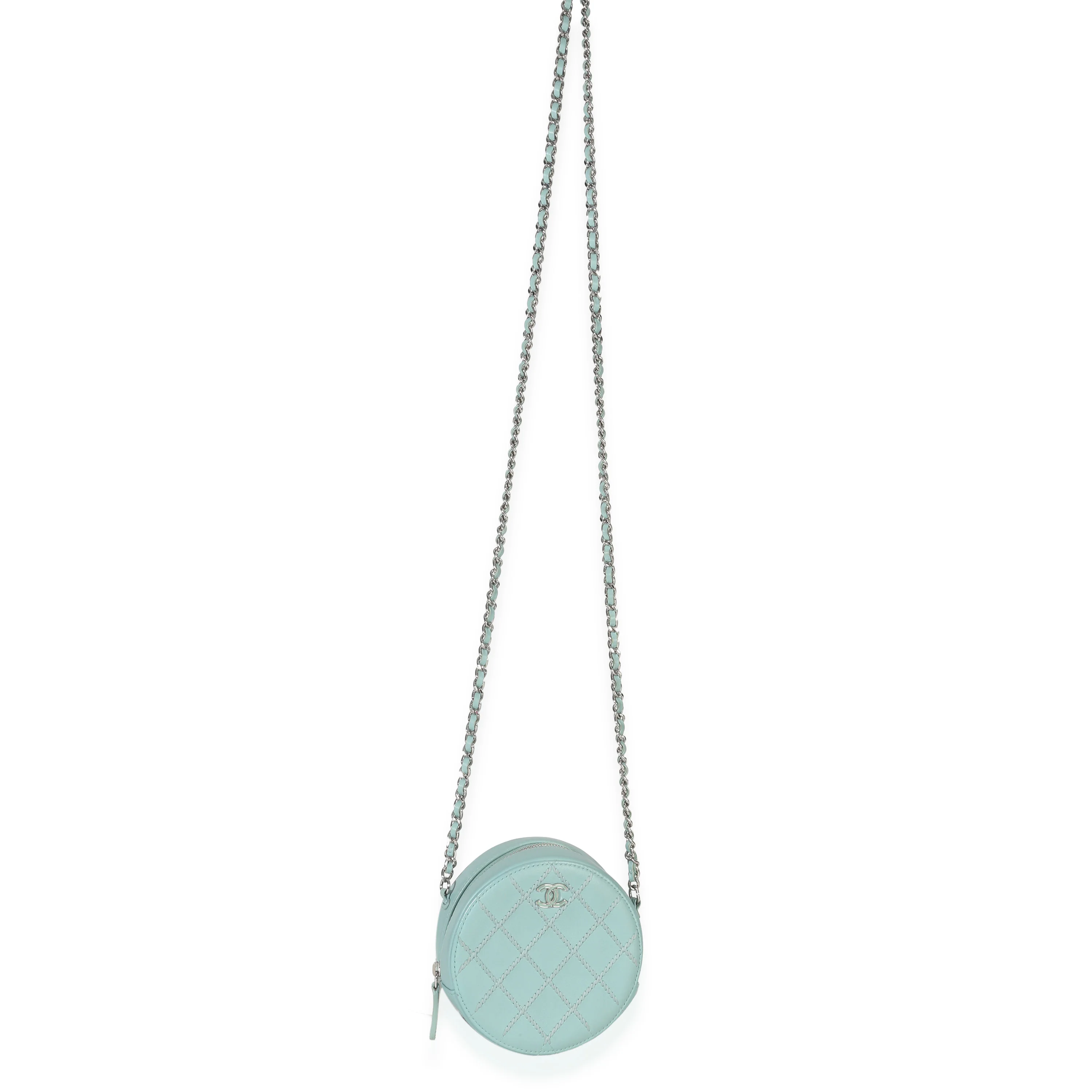 Teal Ultimate Stitch Lambskin Round Clutch On Chain - Image 8