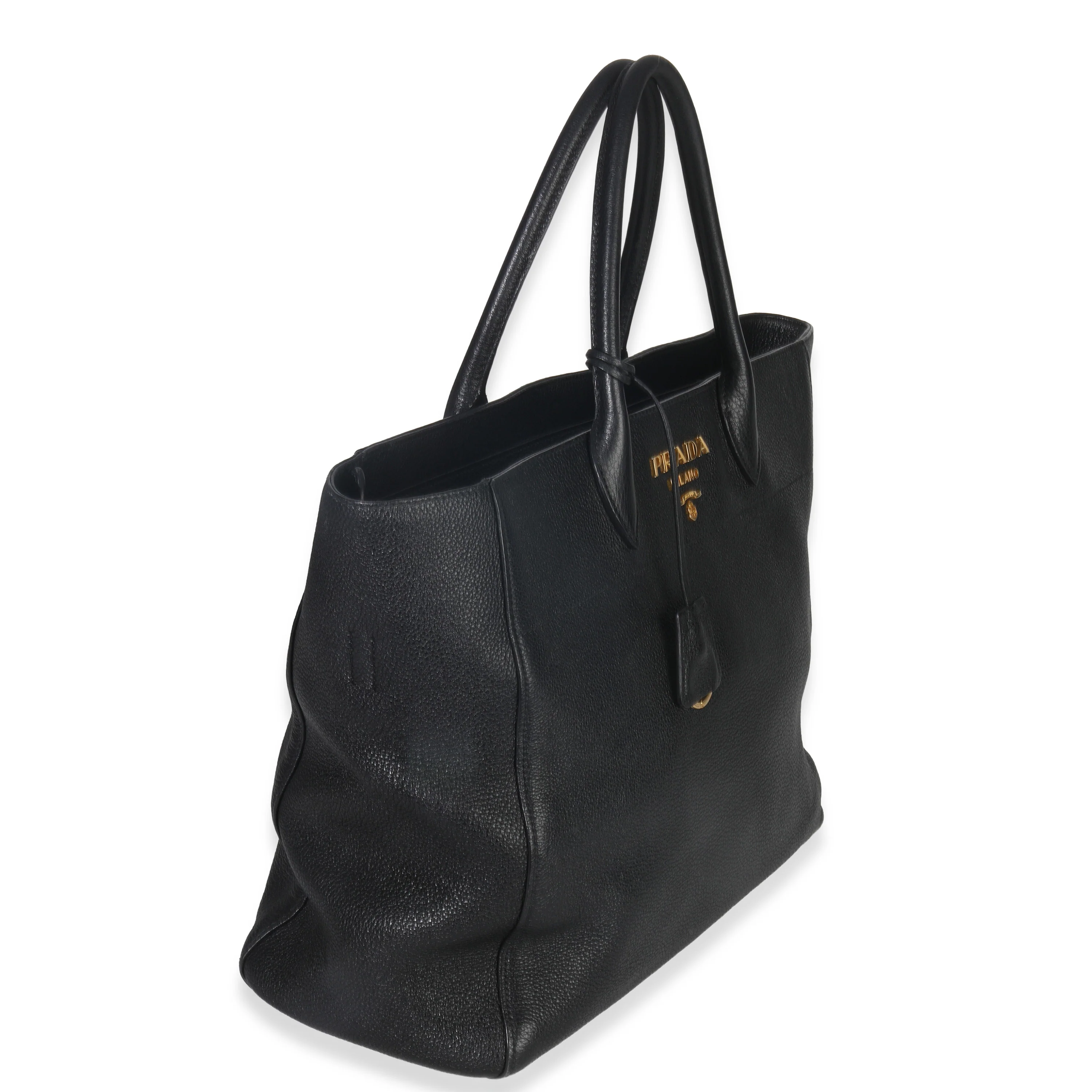 Black Vitello Daino Shopping Tote - Image 3