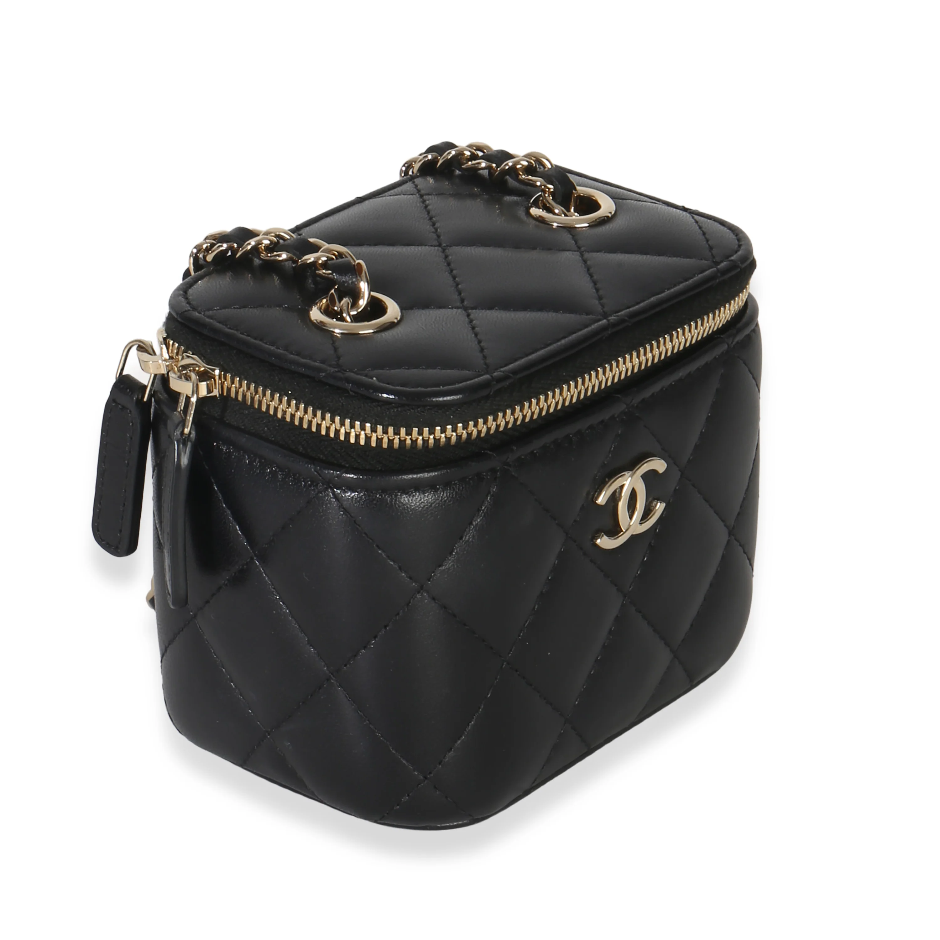 Black Quilted Lambskin Camellia Bow Chain Mini Vanity Case - Image 2