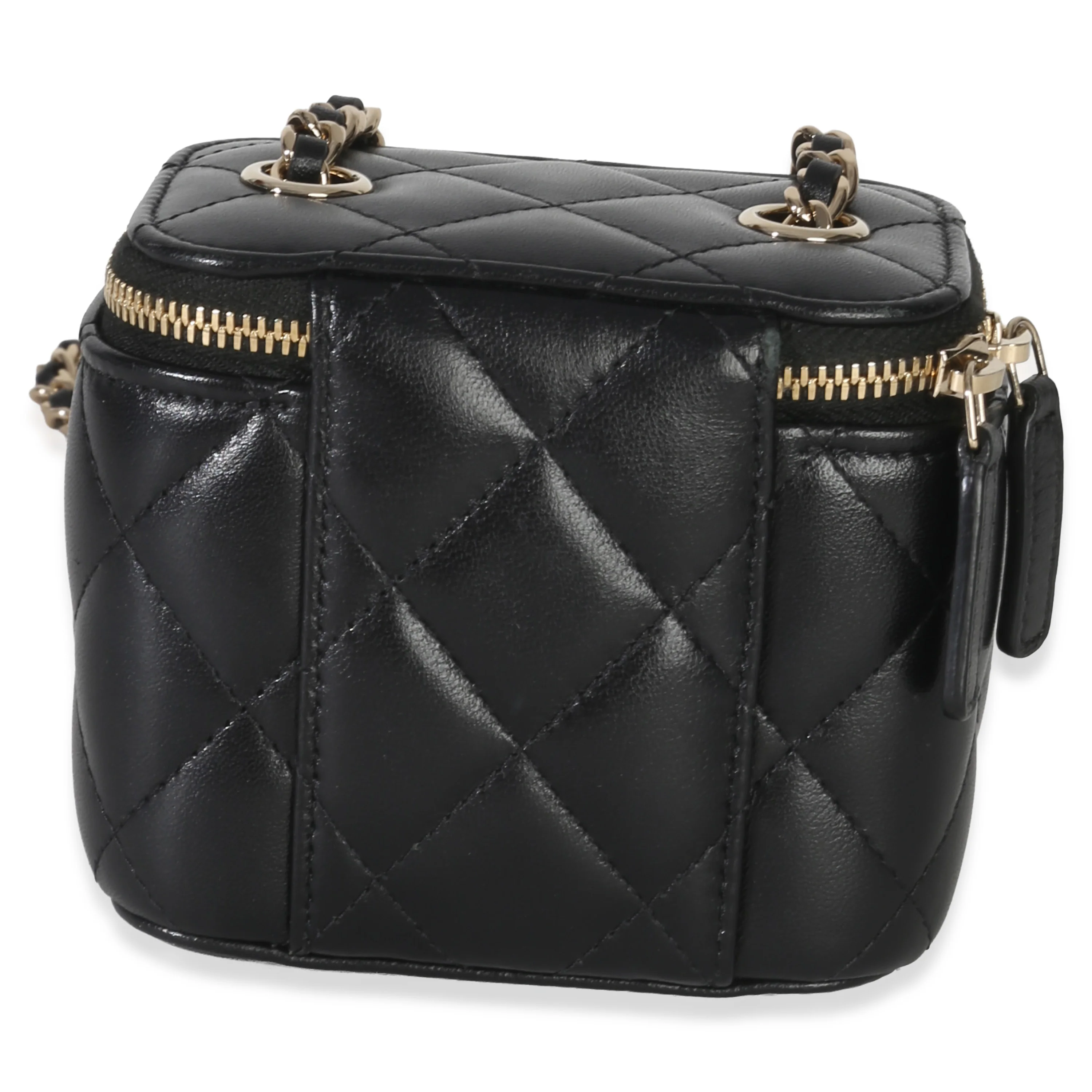 Black Quilted Lambskin Camellia Bow Chain Mini Vanity Case - Image 3