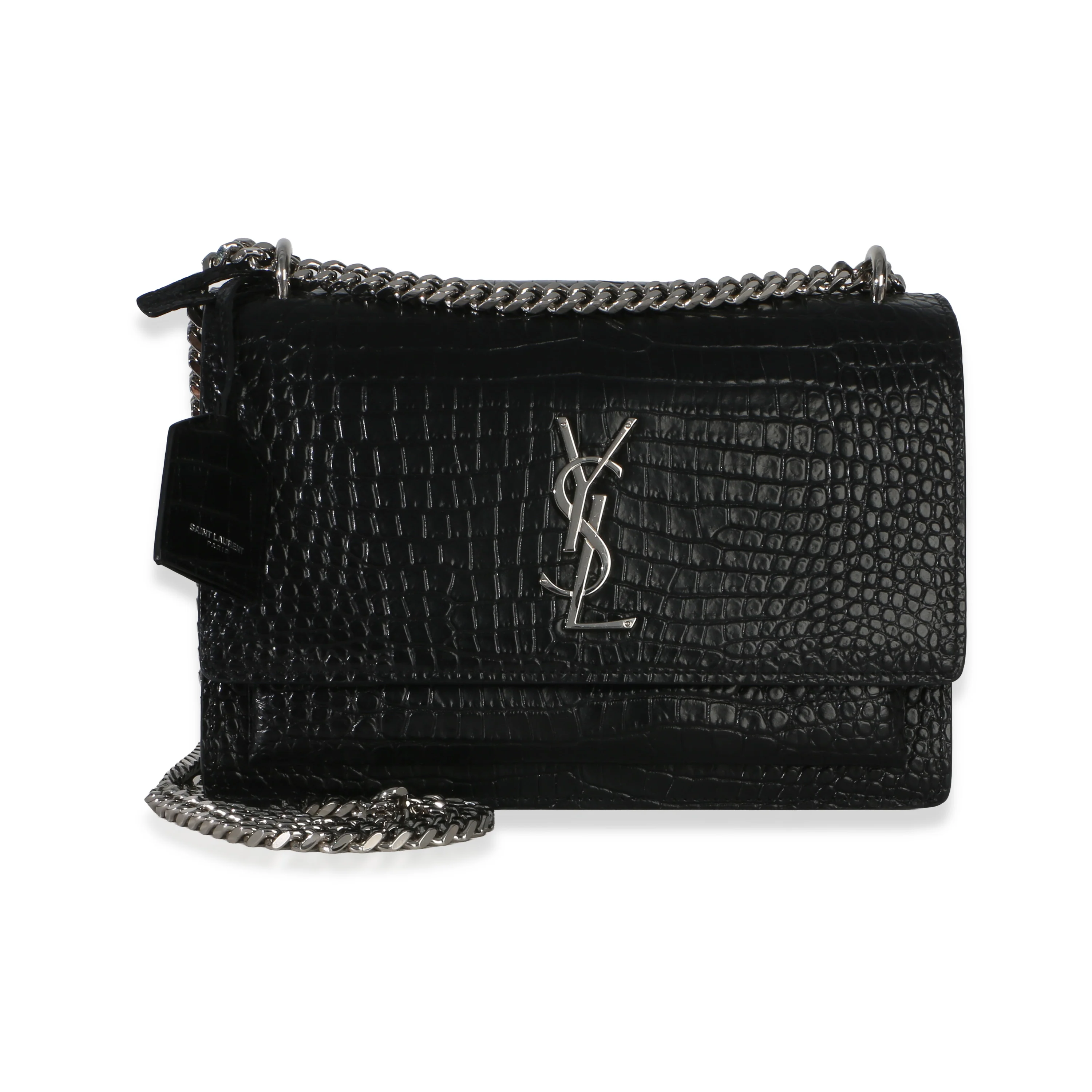 Black Croc Embossed Calfskin Medium Monogram Sunset Bag