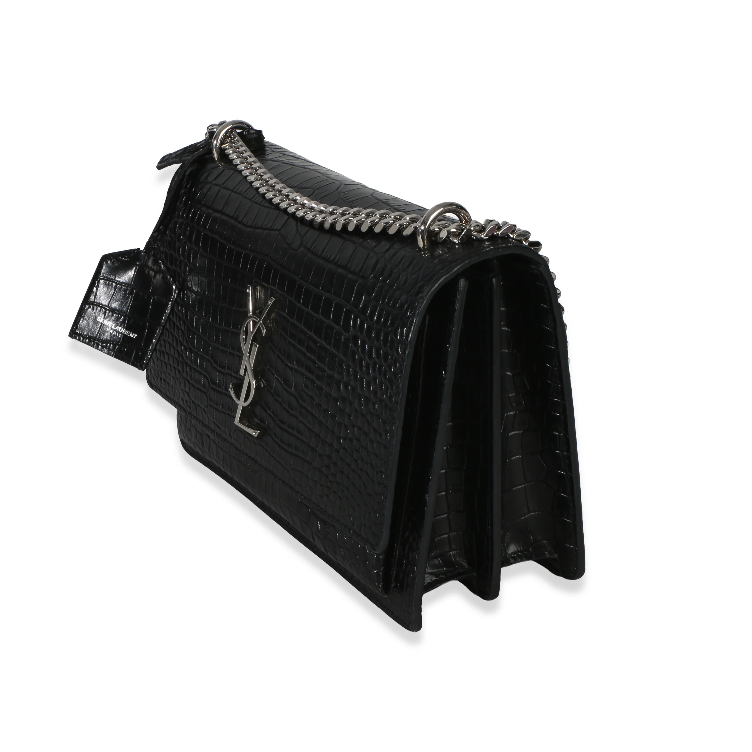 Black Croc Embossed Calfskin Medium Monogram Sunset Bag - Image 2