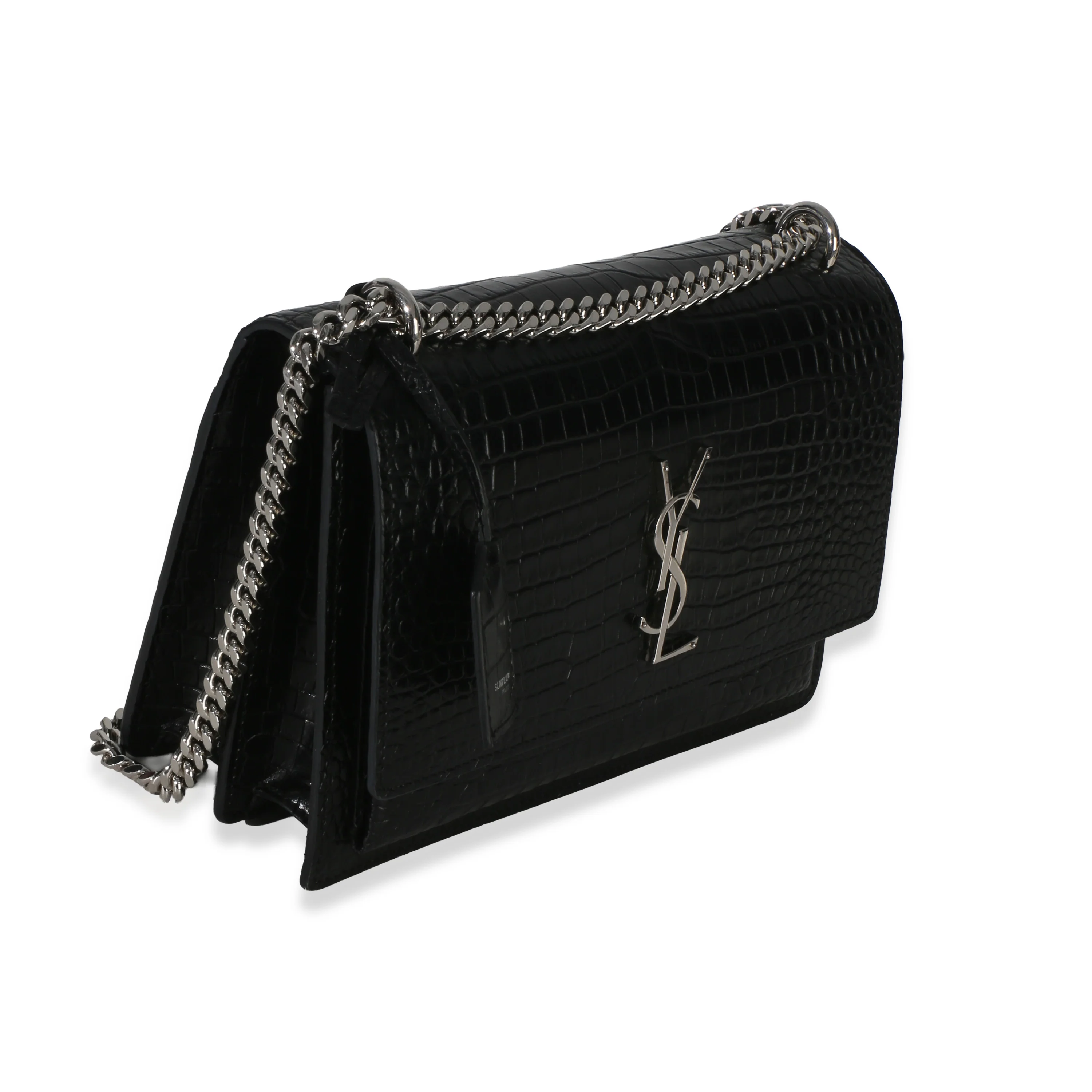 Black Croc Embossed Calfskin Medium Monogram Sunset Bag - Image 3