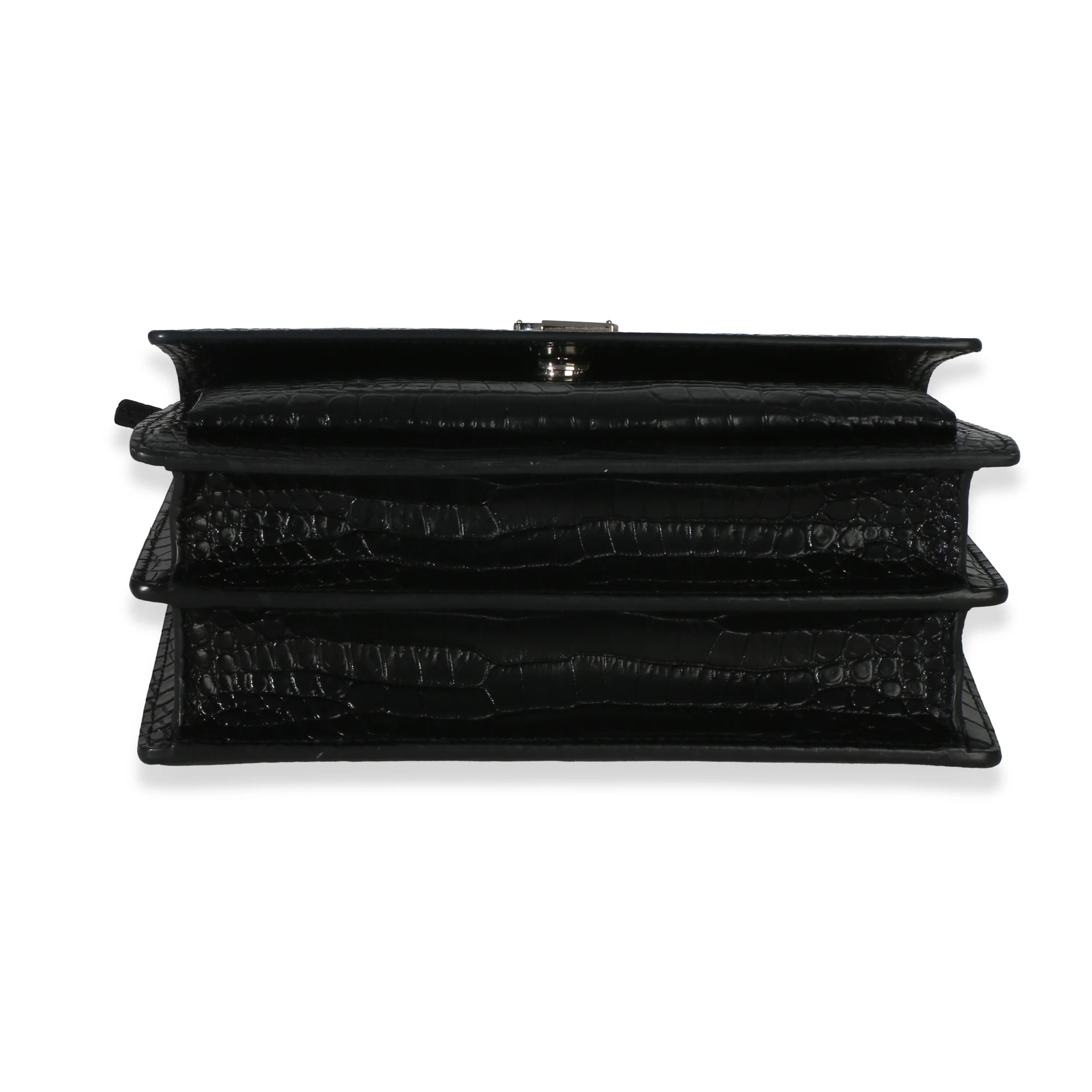 Black Croc Embossed Calfskin Medium Monogram Sunset Bag - Image 5