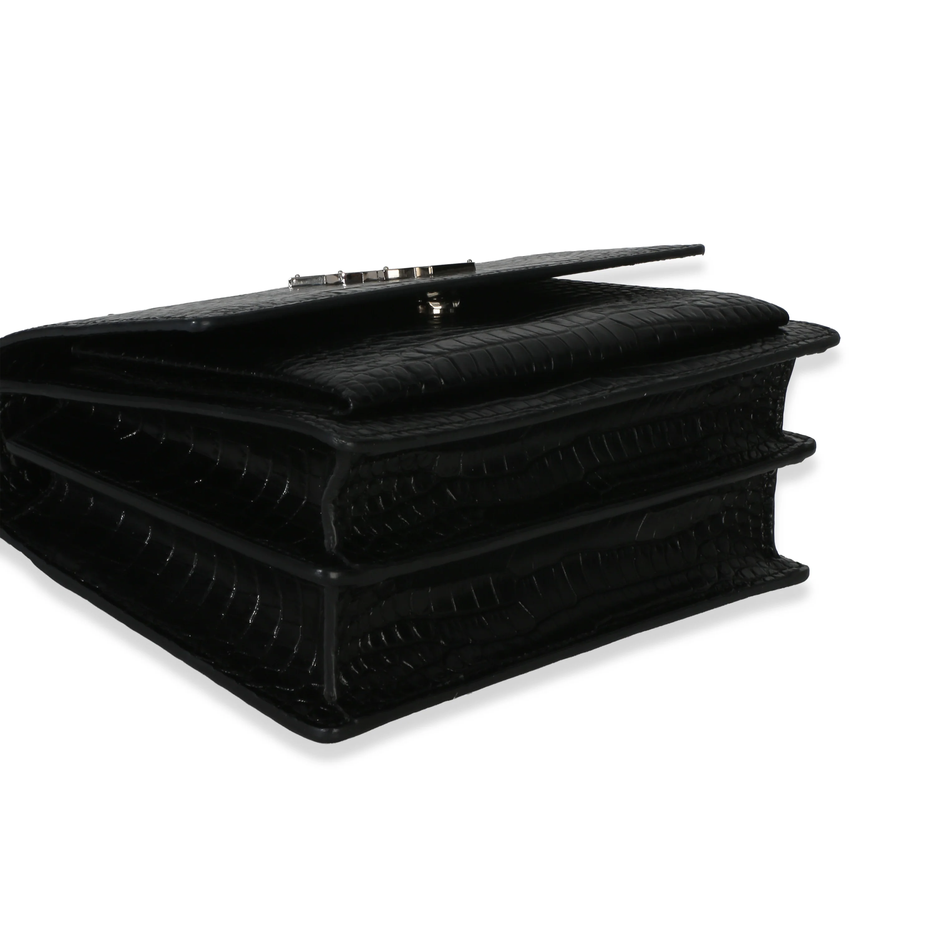 Black Croc Embossed Calfskin Medium Monogram Sunset Bag - Image 6