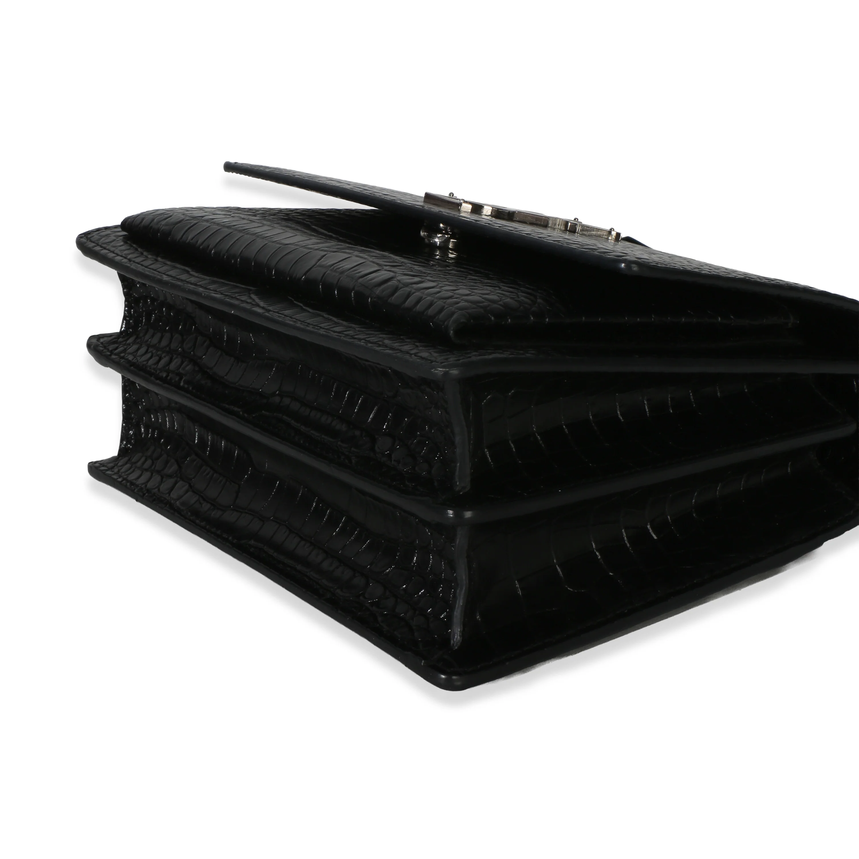 Black Croc Embossed Calfskin Medium Monogram Sunset Bag - Image 7