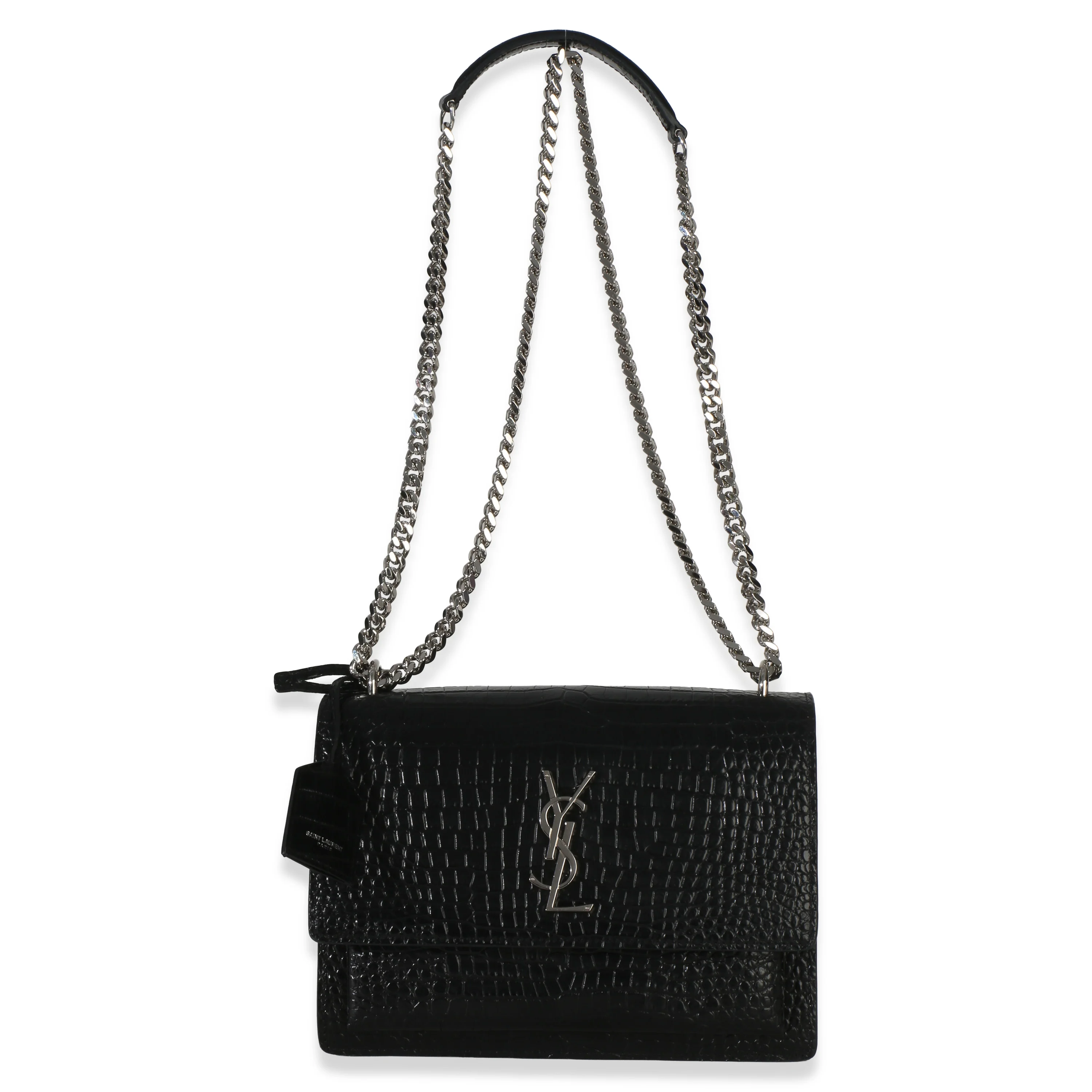 Black Croc Embossed Calfskin Medium Monogram Sunset Bag - Image 8