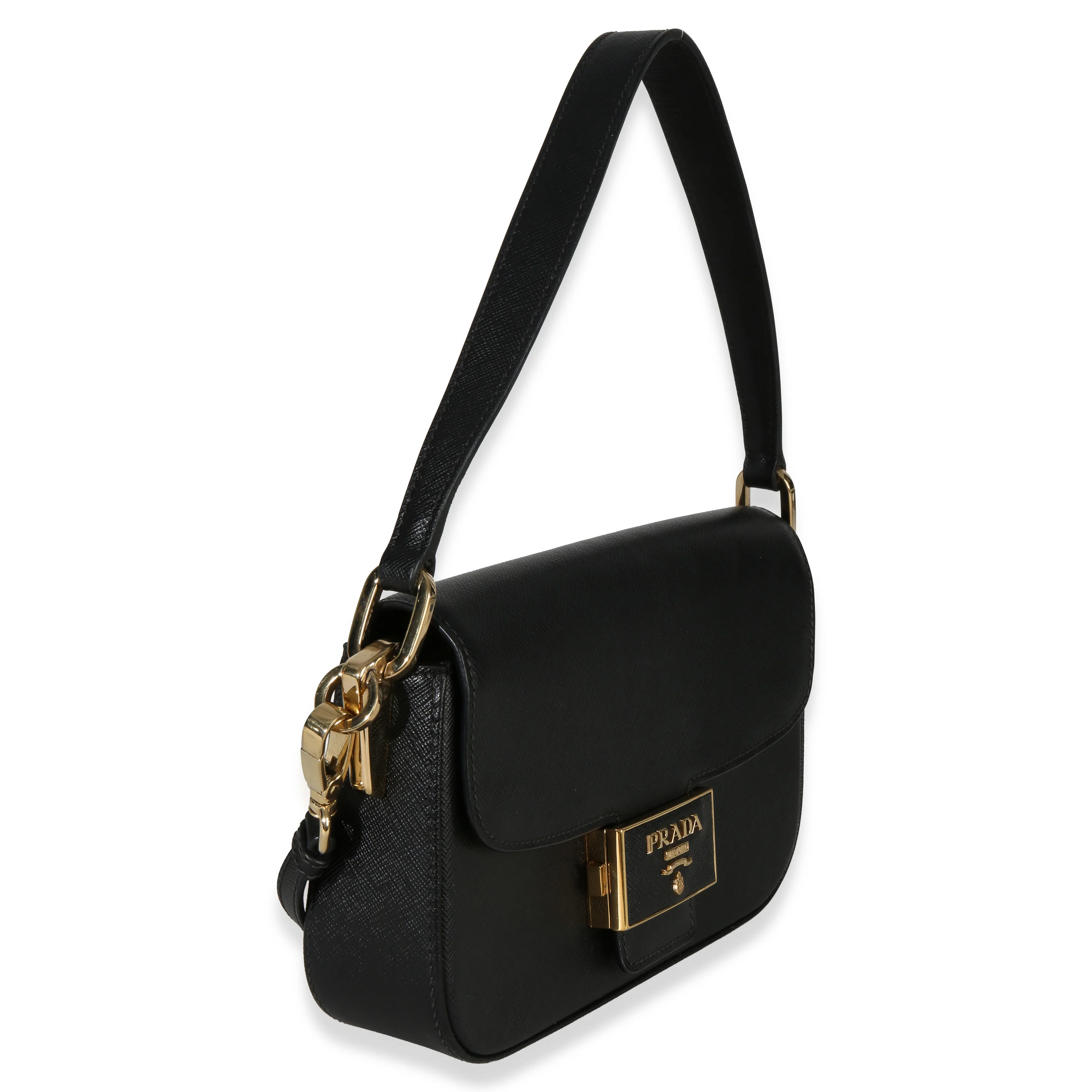 Black Saffiano Lux Leather Embleme Flap Shoulder Bag - Image 3