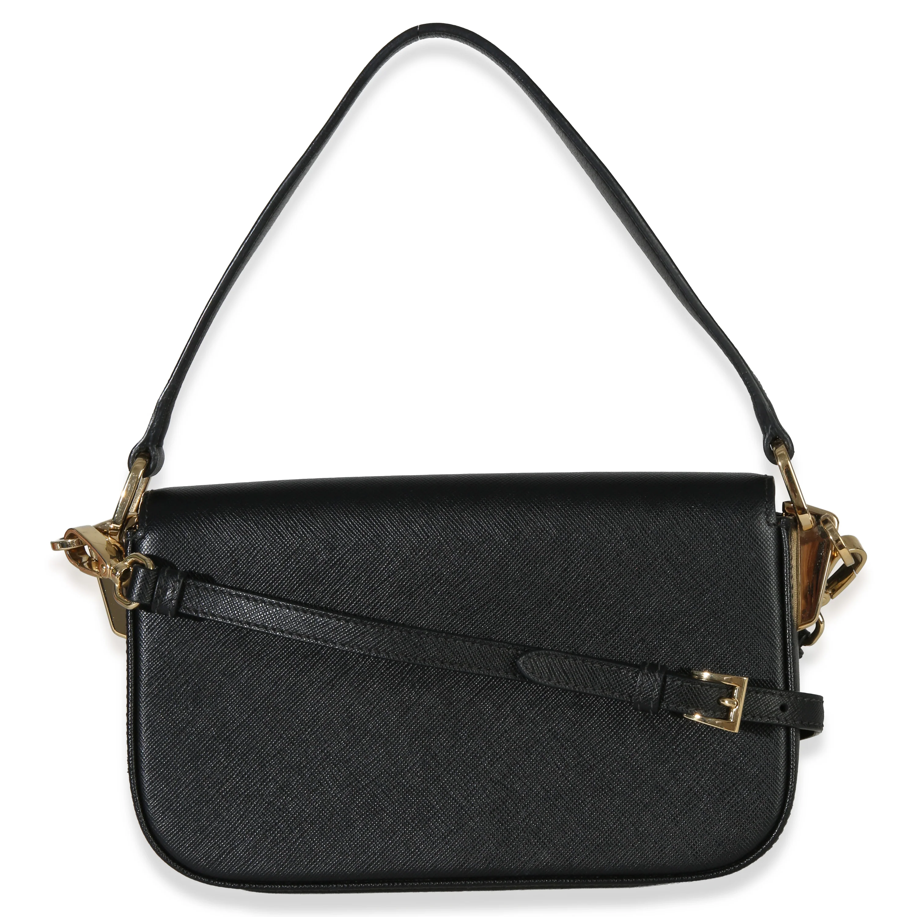 Black Saffiano Lux Leather Embleme Flap Shoulder Bag - Image 4