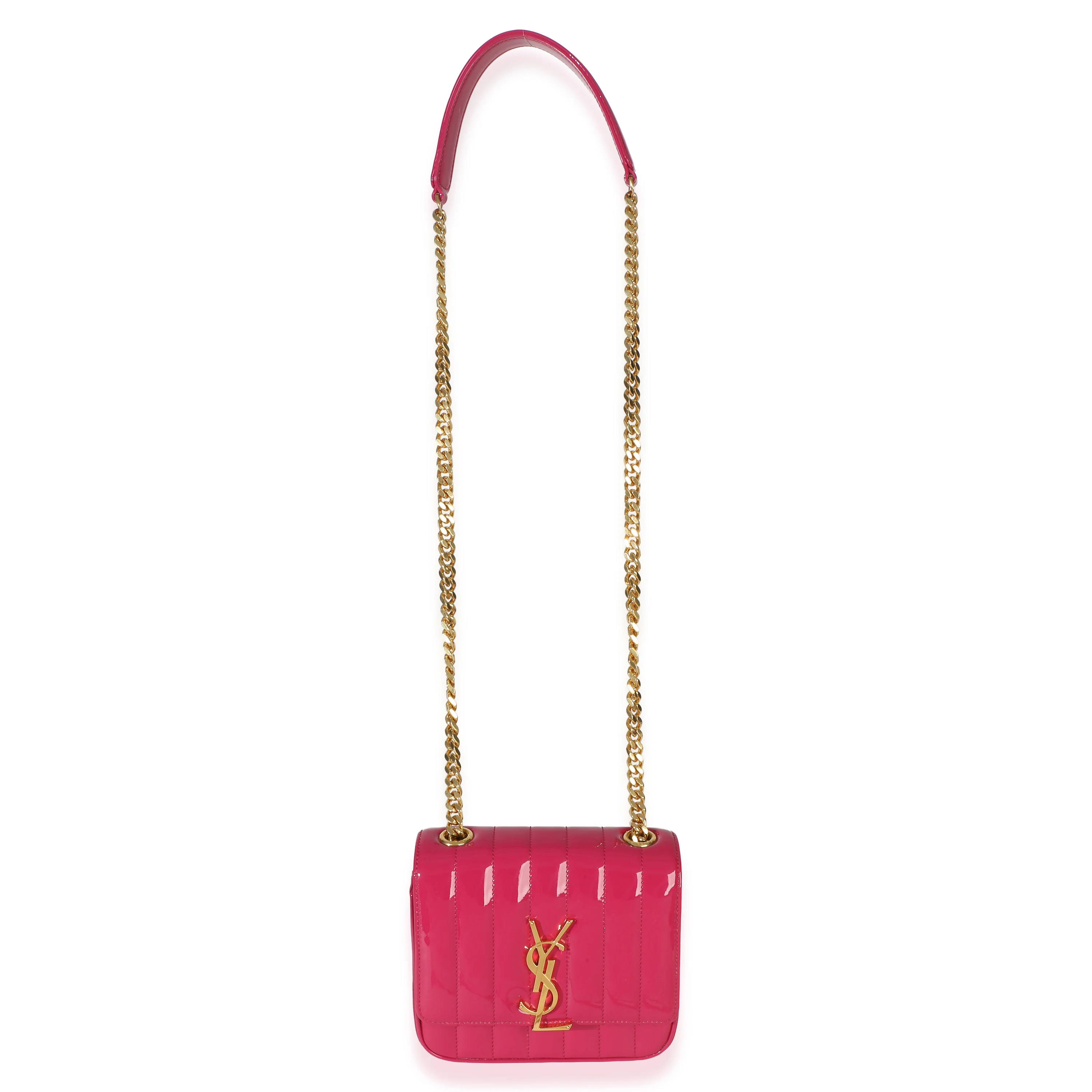 Pink Patent Matelasse Monogram Small Vicky Chain Bag - Image 8