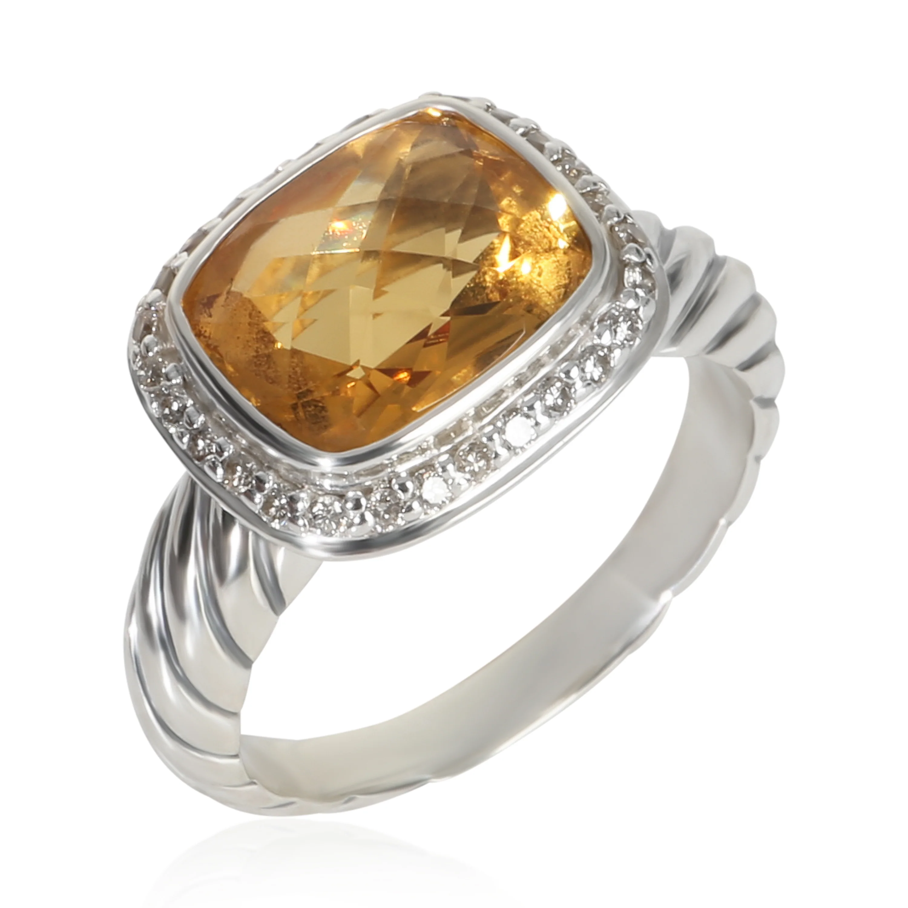 Sterling Silver Citrine and Diamond Noblesse Ring - Image 3