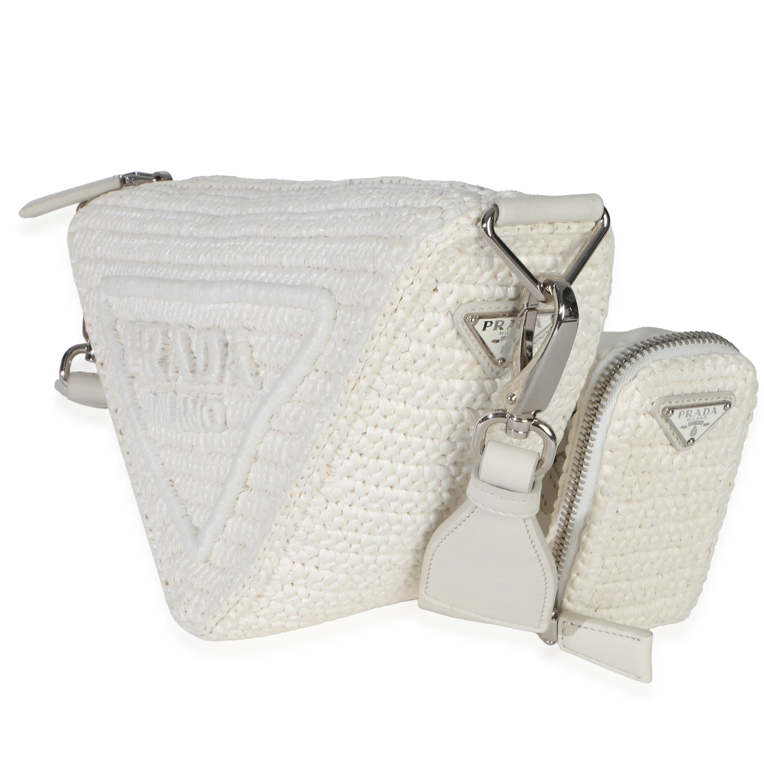 White Raffia Effect Crochet Triangle Shoulder Bag - Image 2