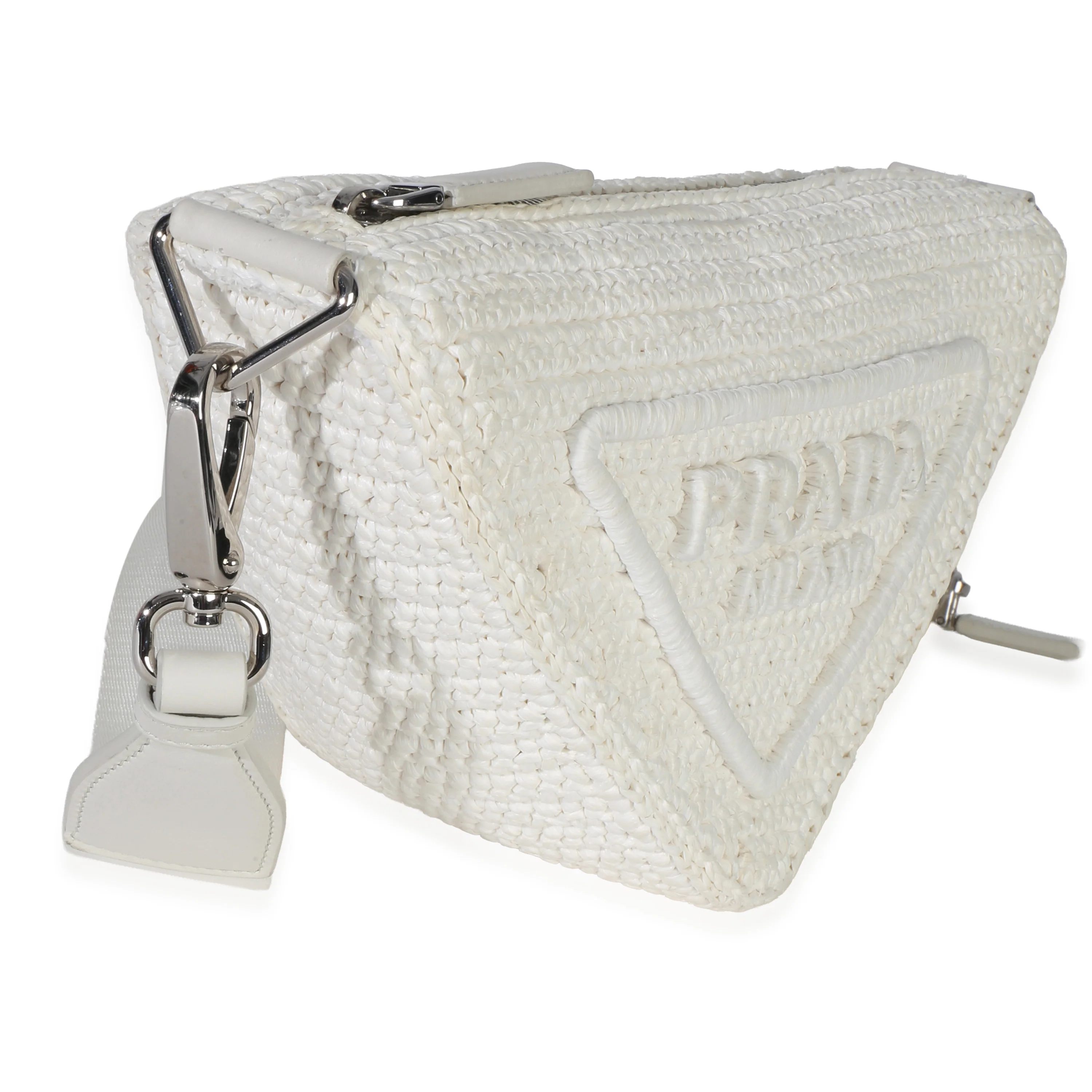 White Raffia Effect Crochet Triangle Shoulder Bag - Image 3