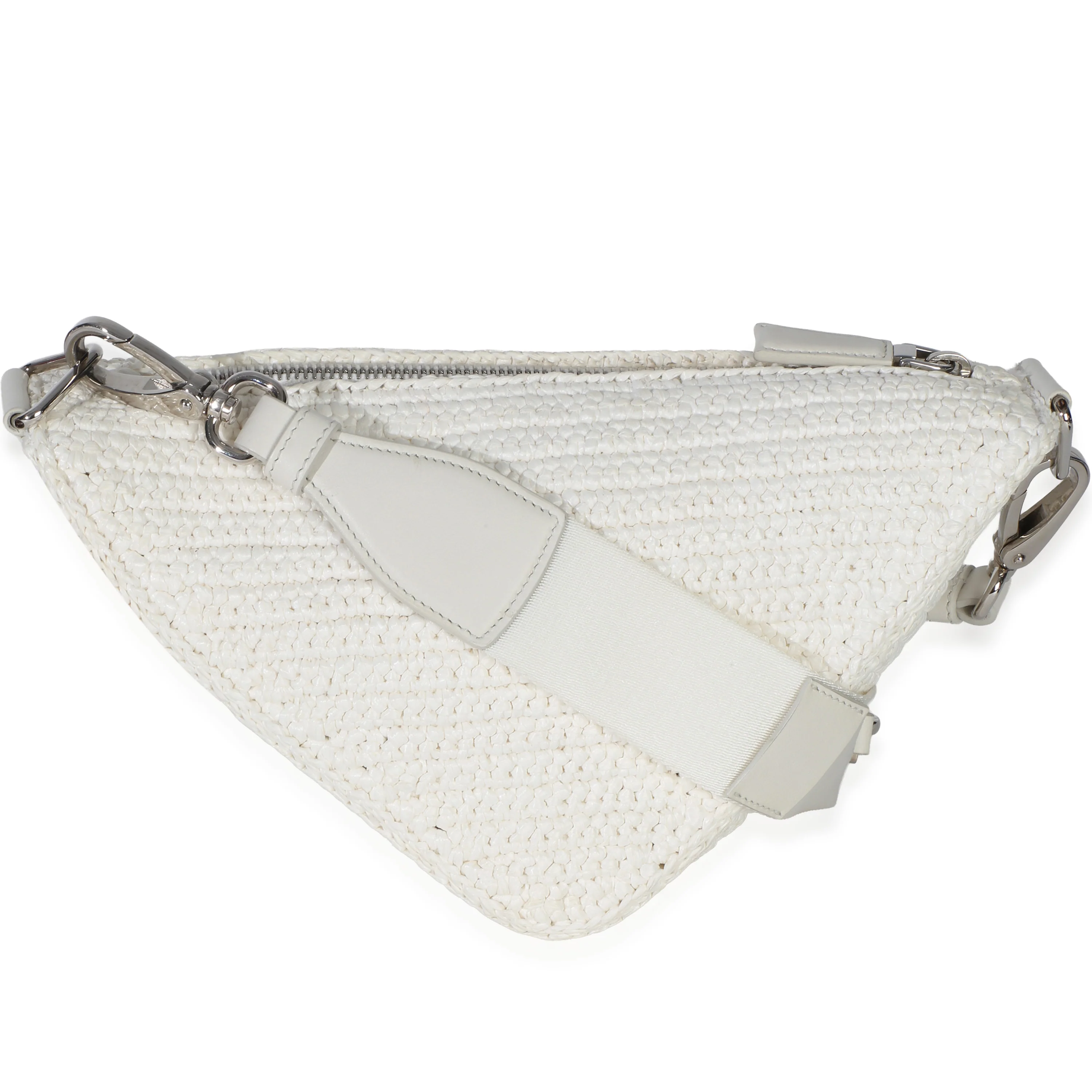 White Raffia Effect Crochet Triangle Shoulder Bag - Image 4
