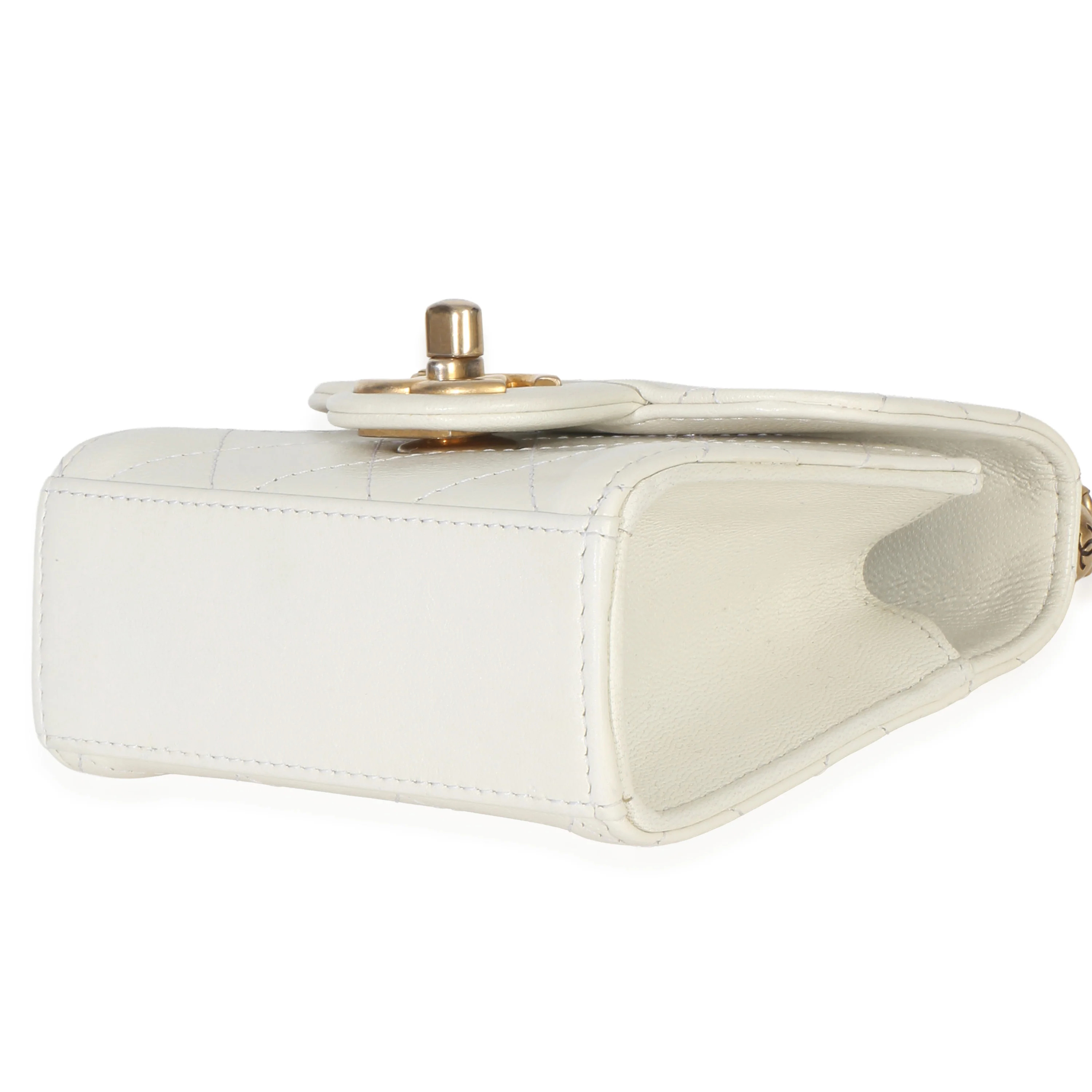 White Lambskin Quilted Chic Pearls Clutch On Chain - Image 7