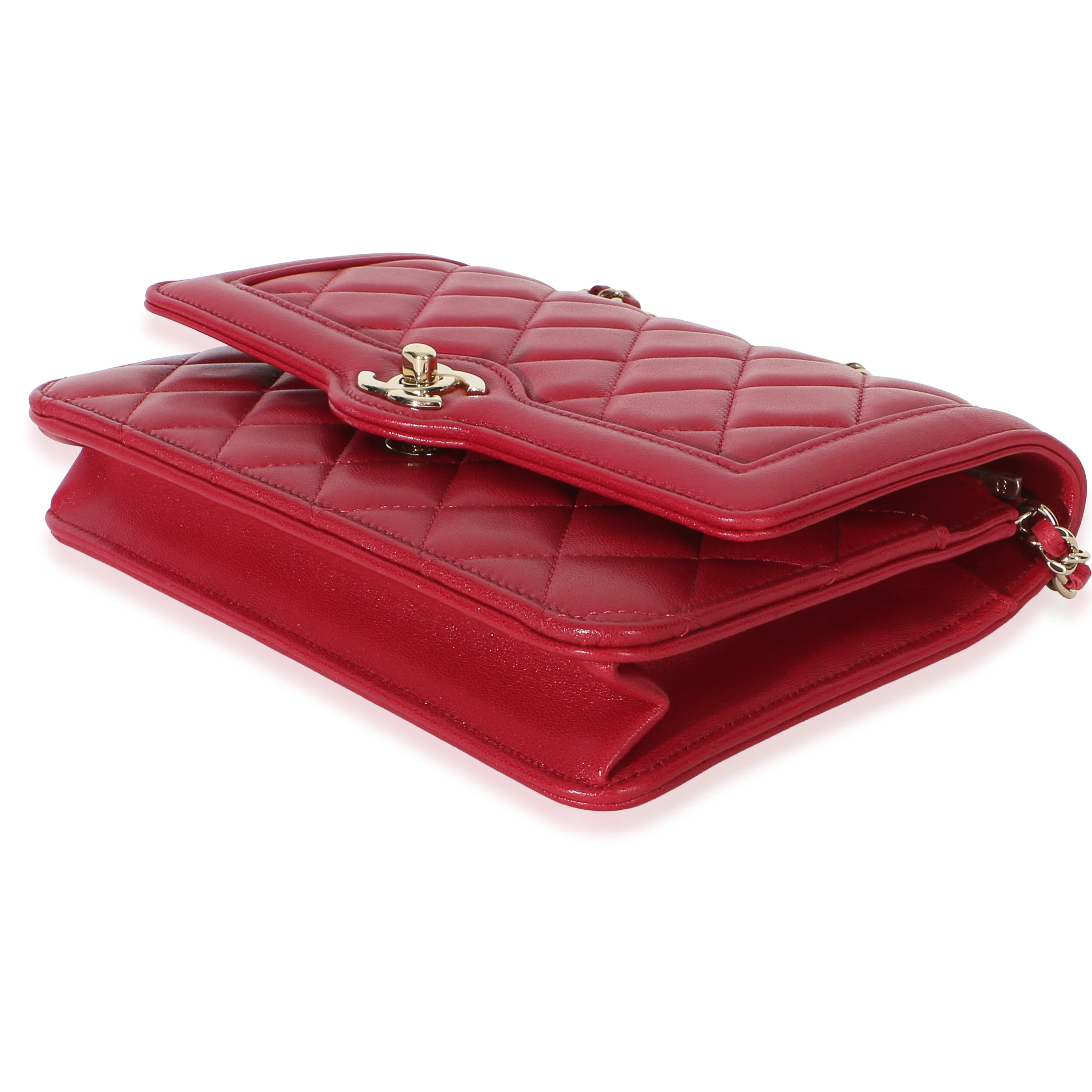 Red Quilted Lambskin Hold The Line CC Wallet On Chain - Image 7