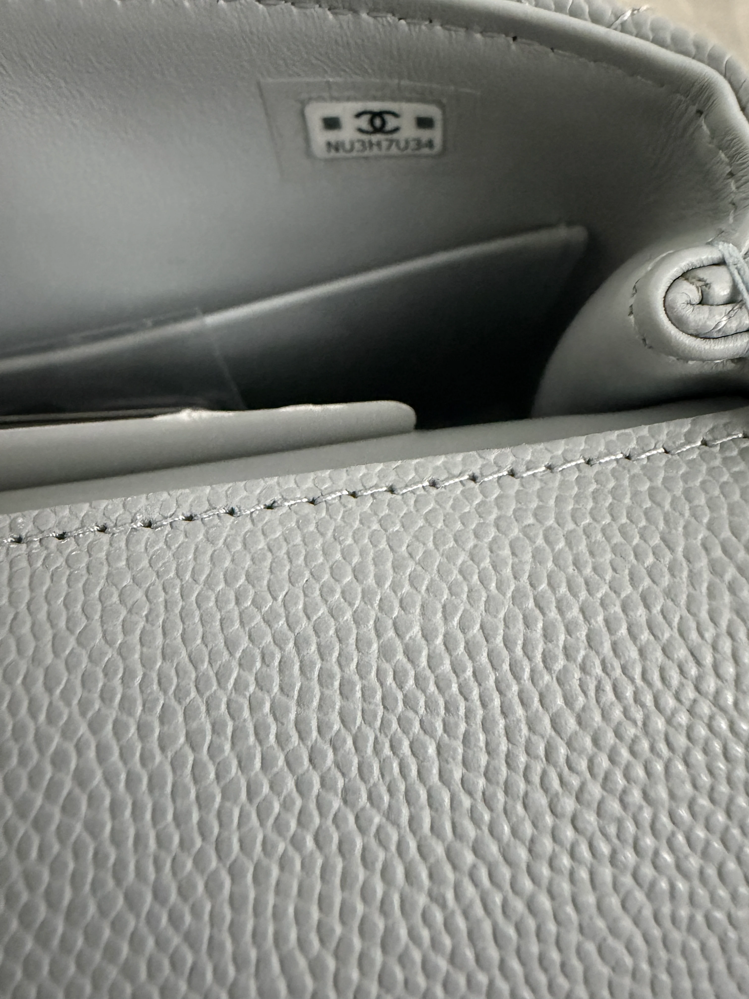 Light Blue Quilted Caviar Coco Handle Clutch With Chain Handbag - Image 11