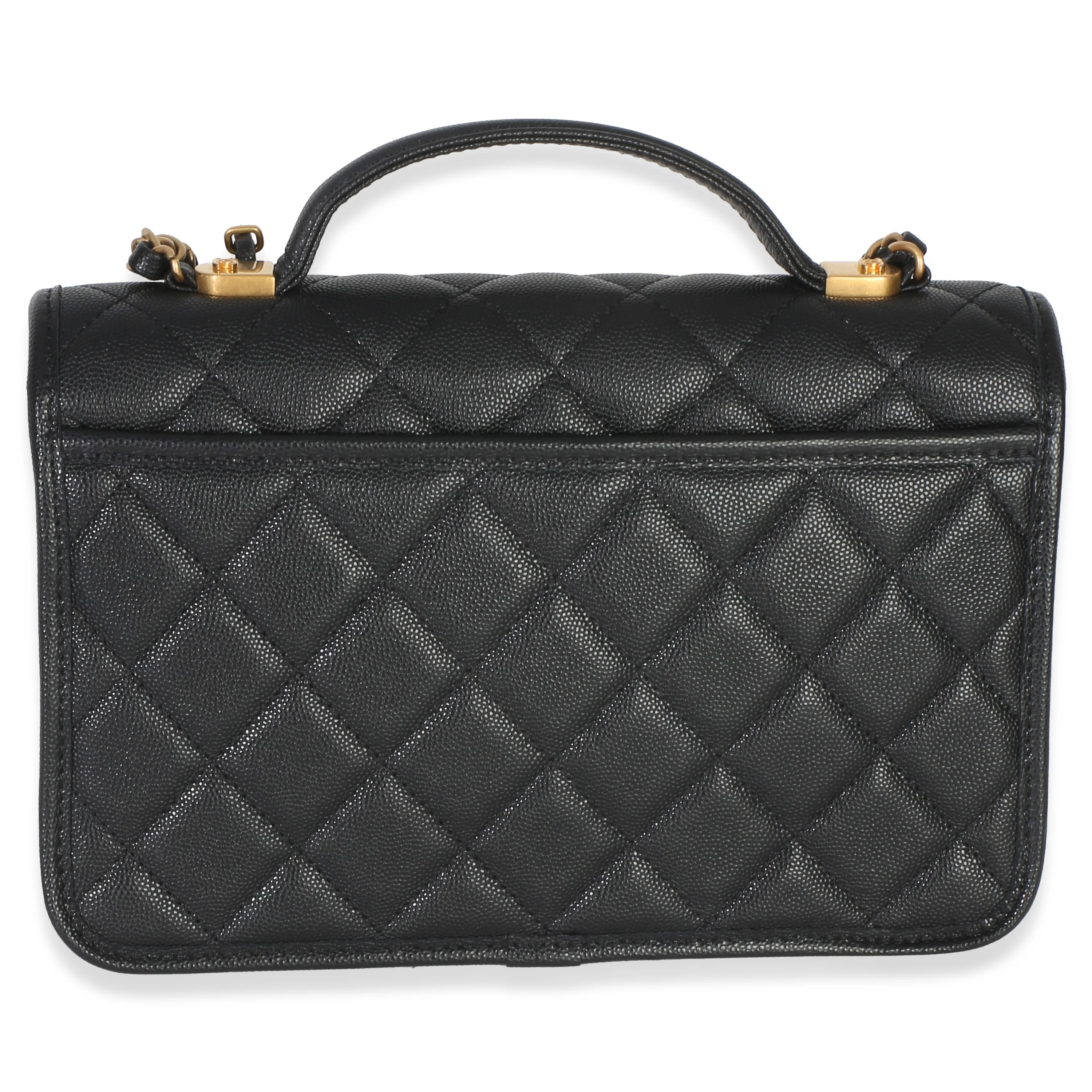Black Quilted Caviar 22K Top Handle Flap Handbag - Image 4