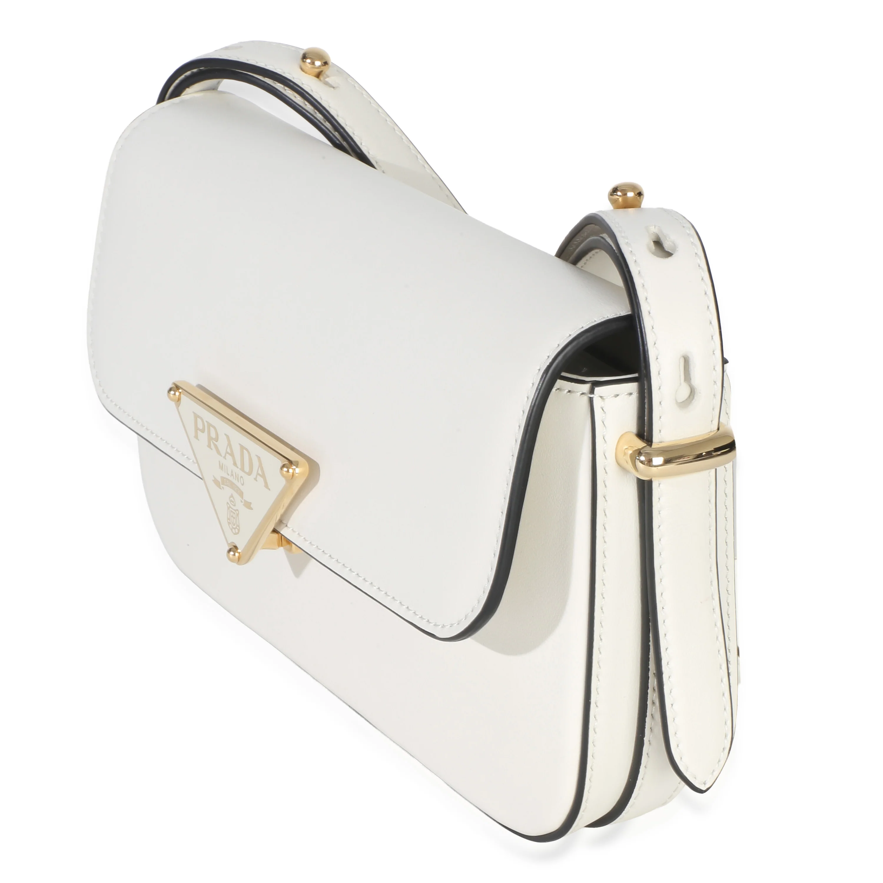 White Smooth Calfskin Triangle Logo Flap Bag - Image 2