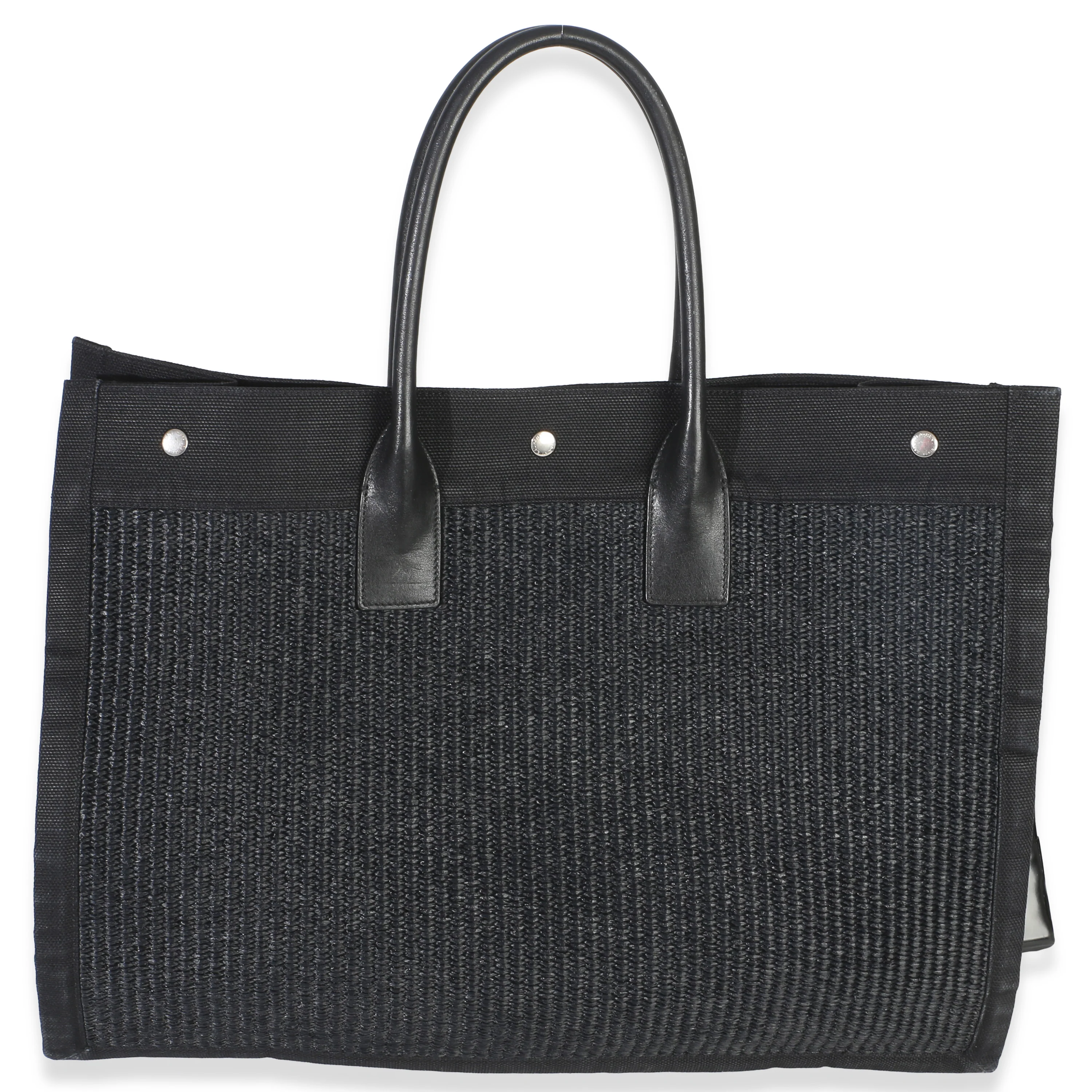 Black Beige Raffia Rive Gauche Tote - Image 4