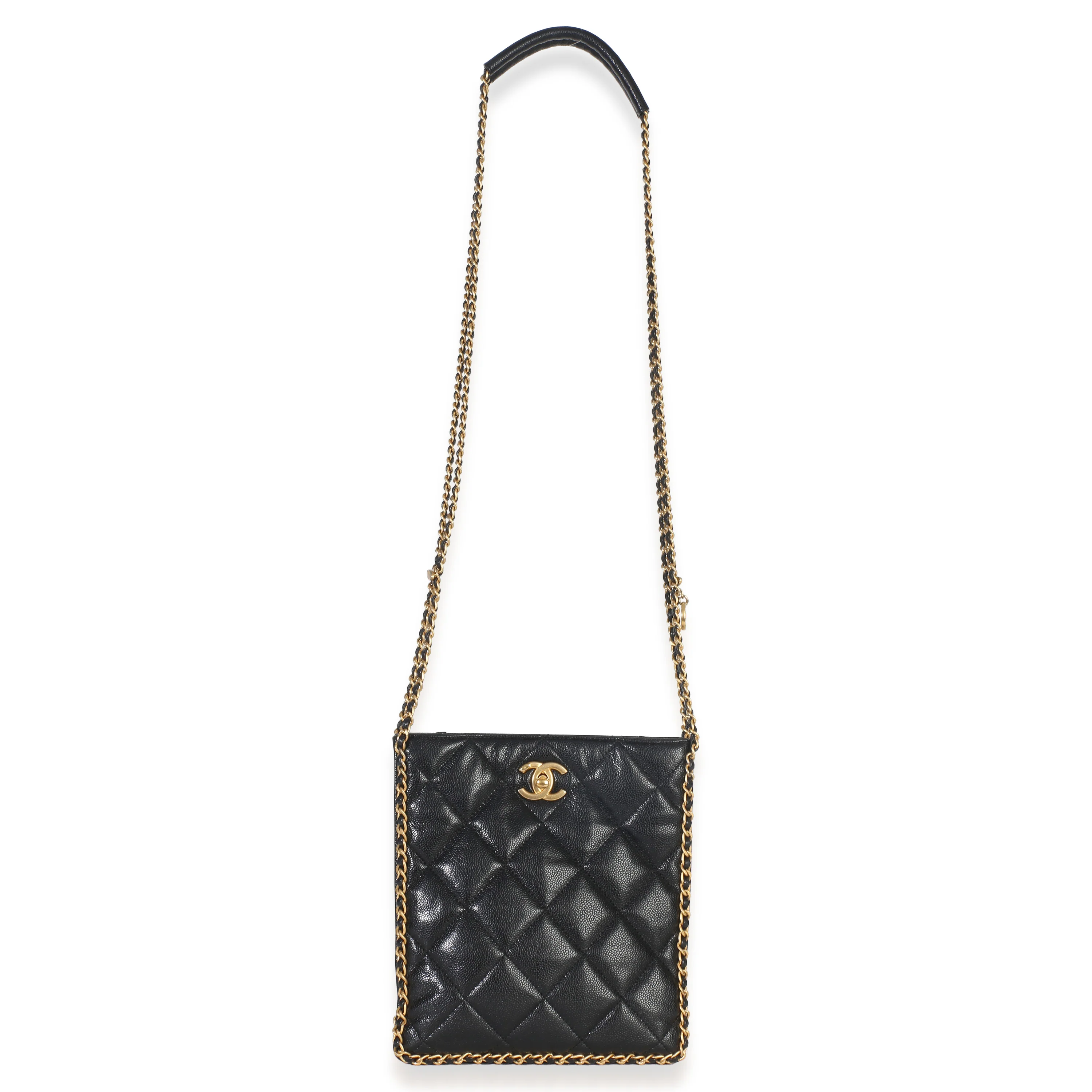 Black Quilted Caviar Mini Never Ending Chain Tote - Image 8