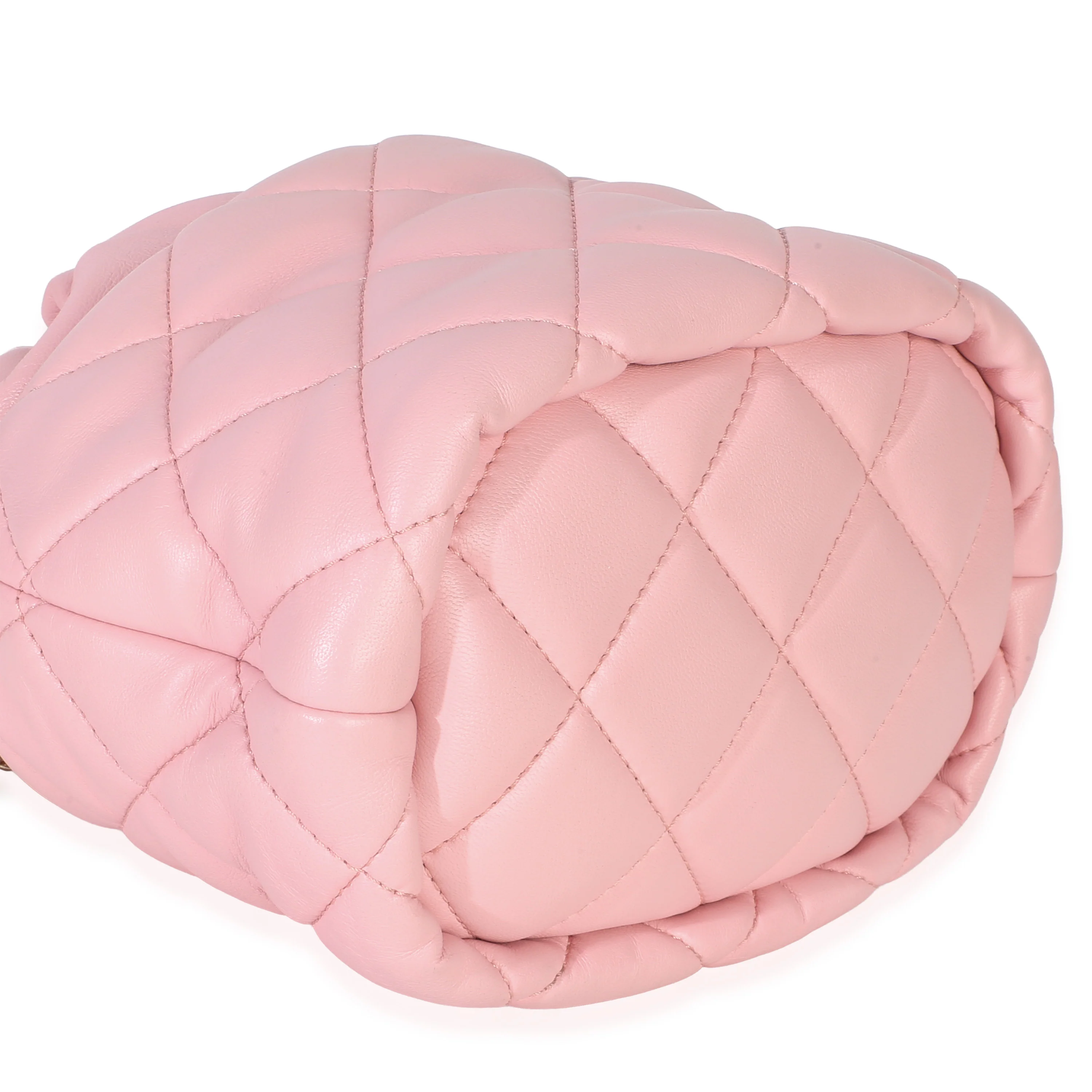 Pink Quilted Lambskin Pearl Drawstring Bucket Bag - Image 6