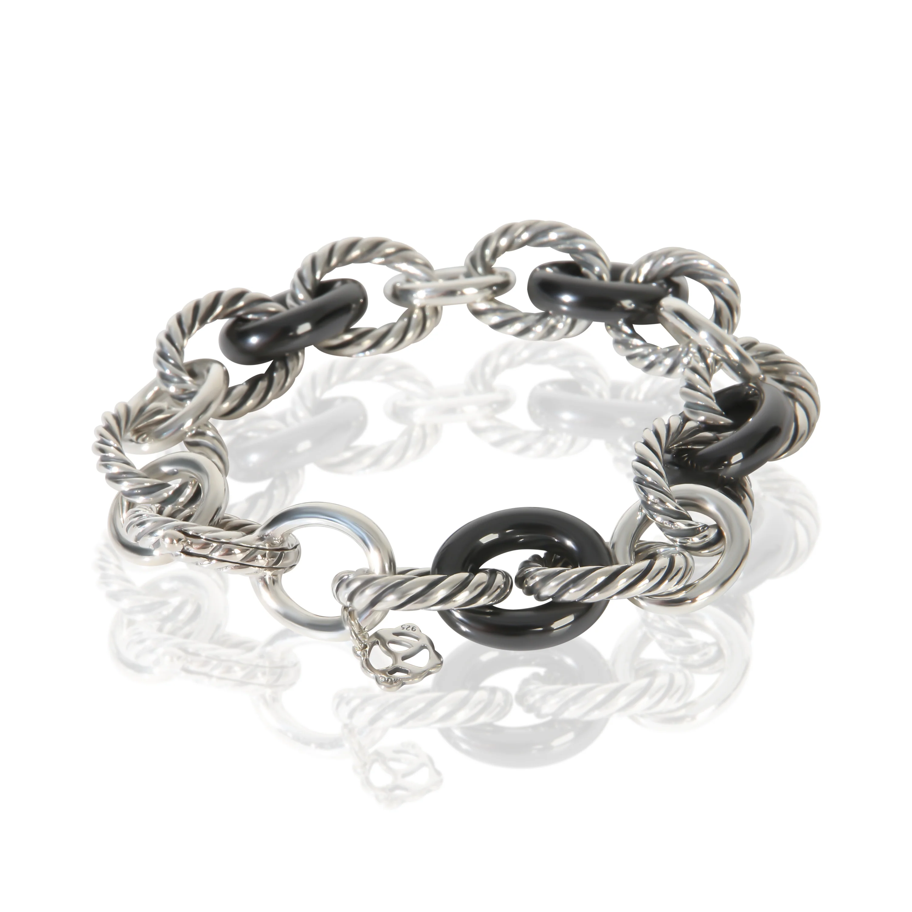 Sterling Silver & Black Ceramic Oval Link Bracelet - Image 3
