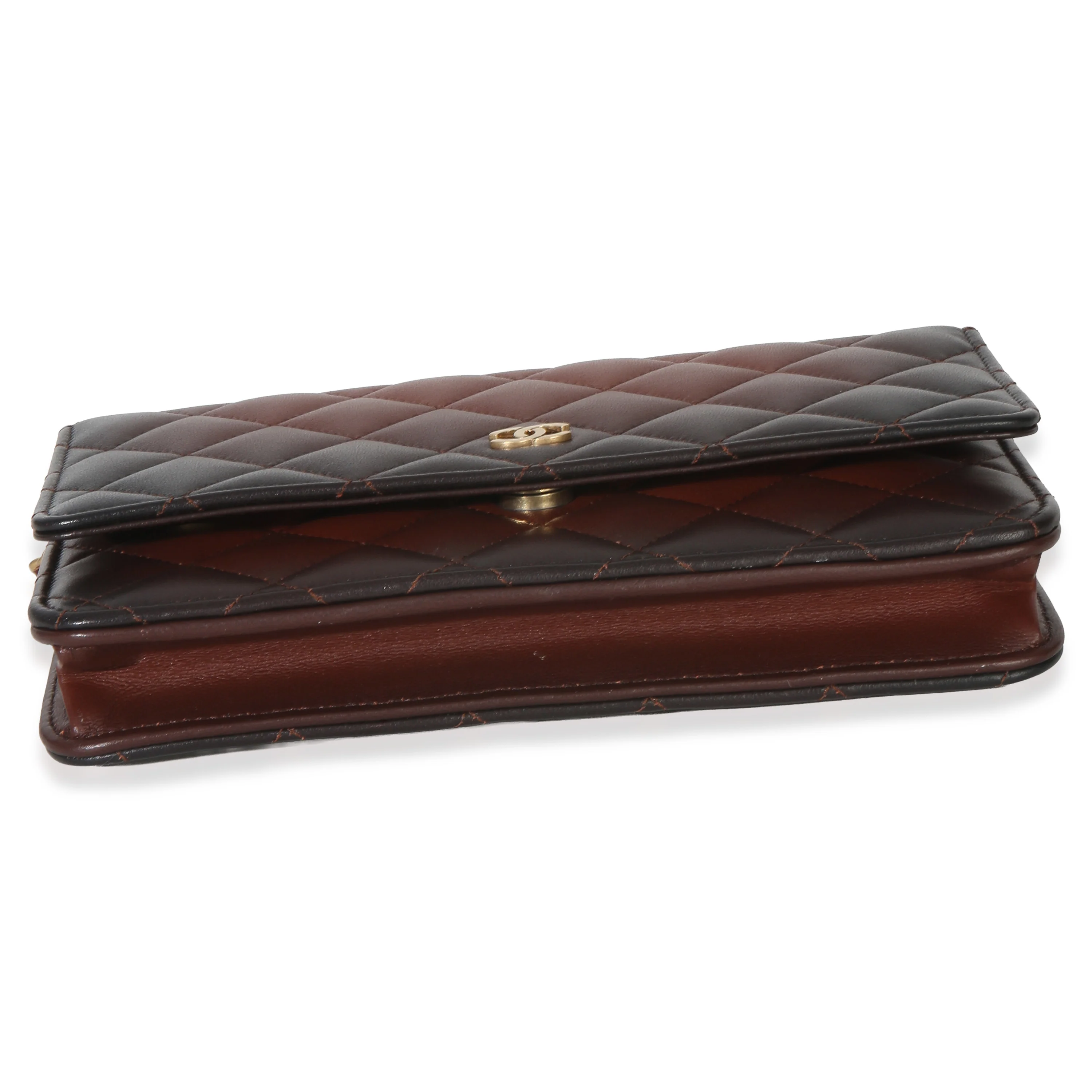 Brown Ombre Quilted Lambskin Classic Wallet On Chain - Image 5