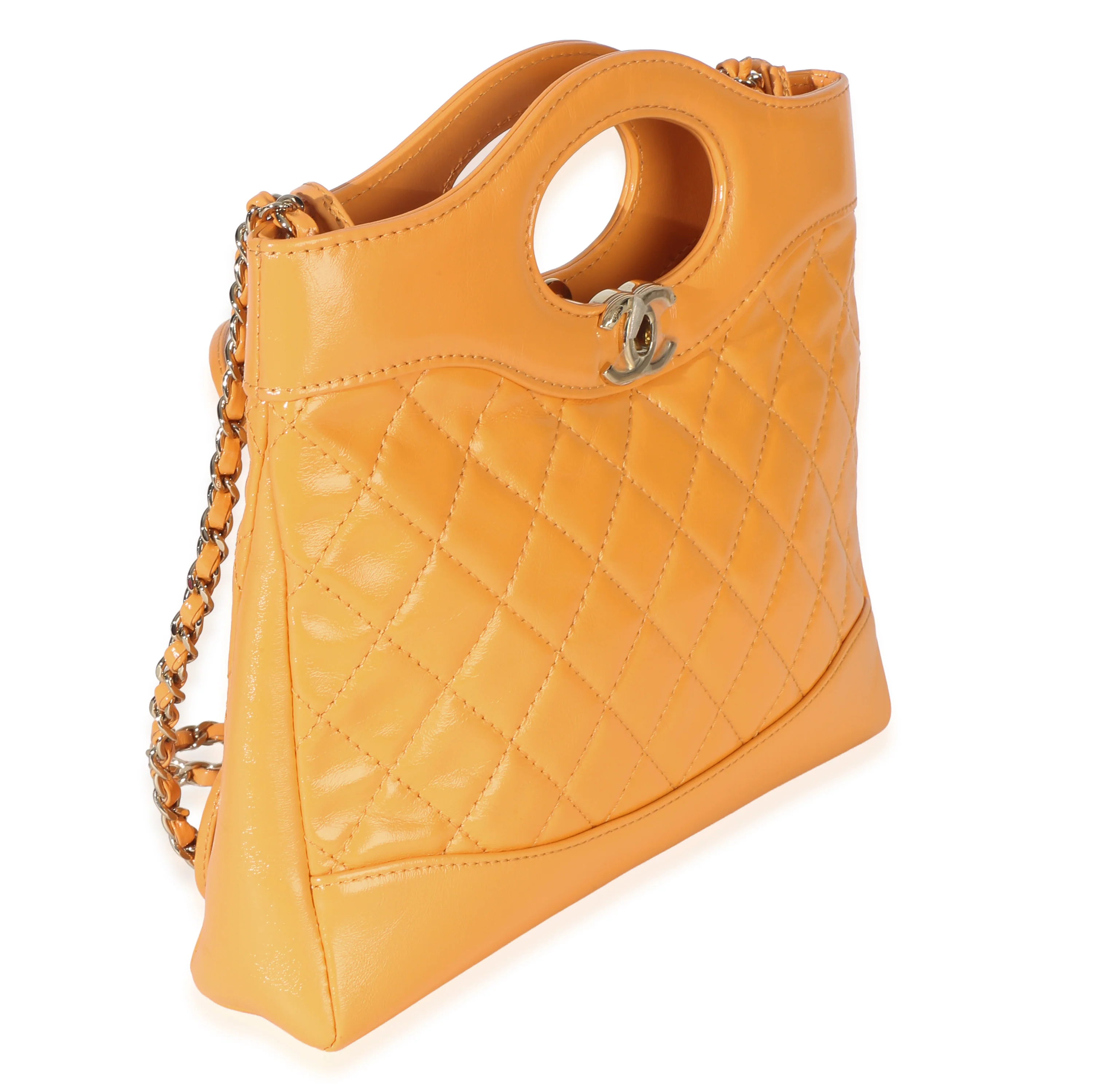 Orange Shiny Crumpled Quilted Calfskin Mini 31 Shopping Bag - Image 3