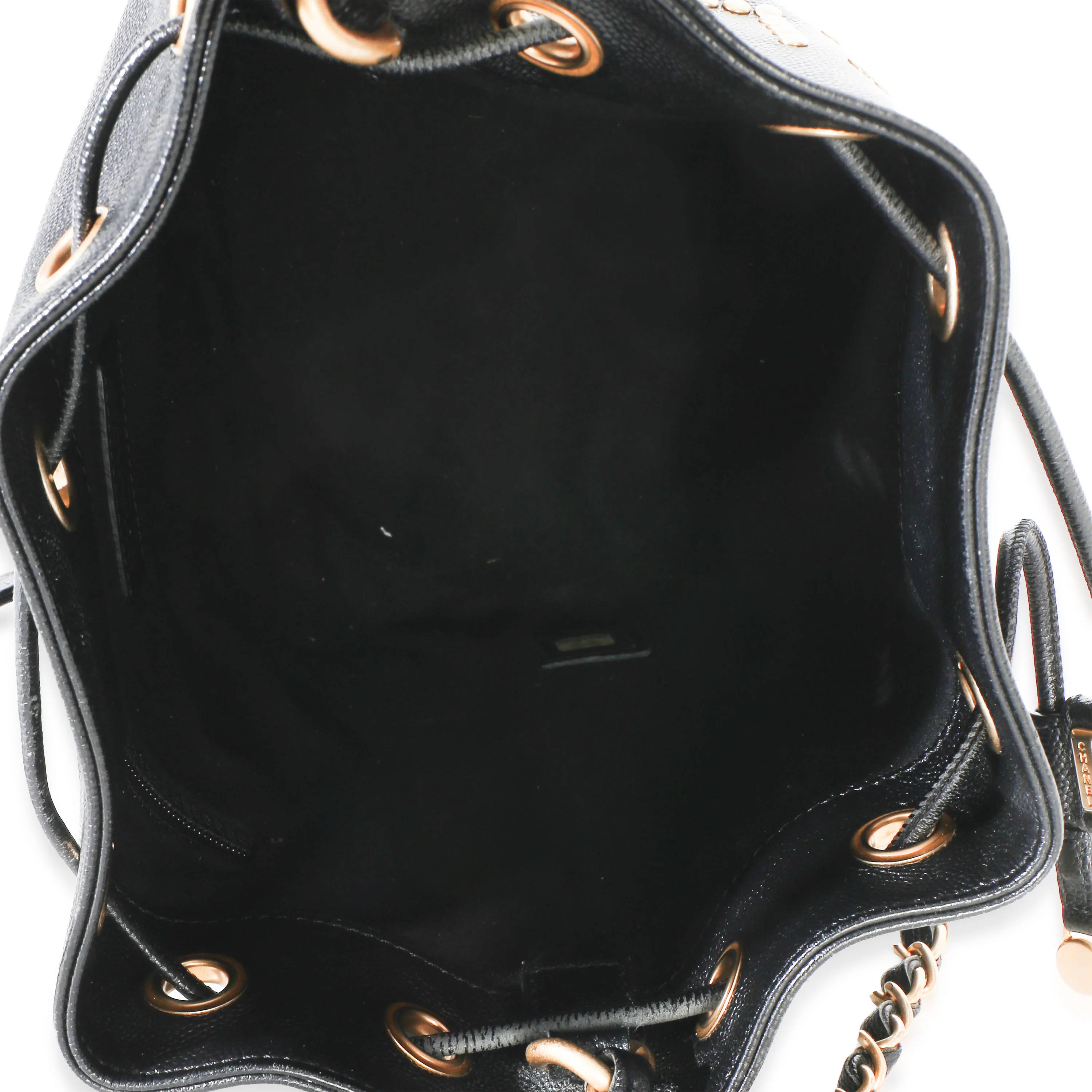 Black Caviar Studded Deauville Drawstring Bucket Handbag - Image 6