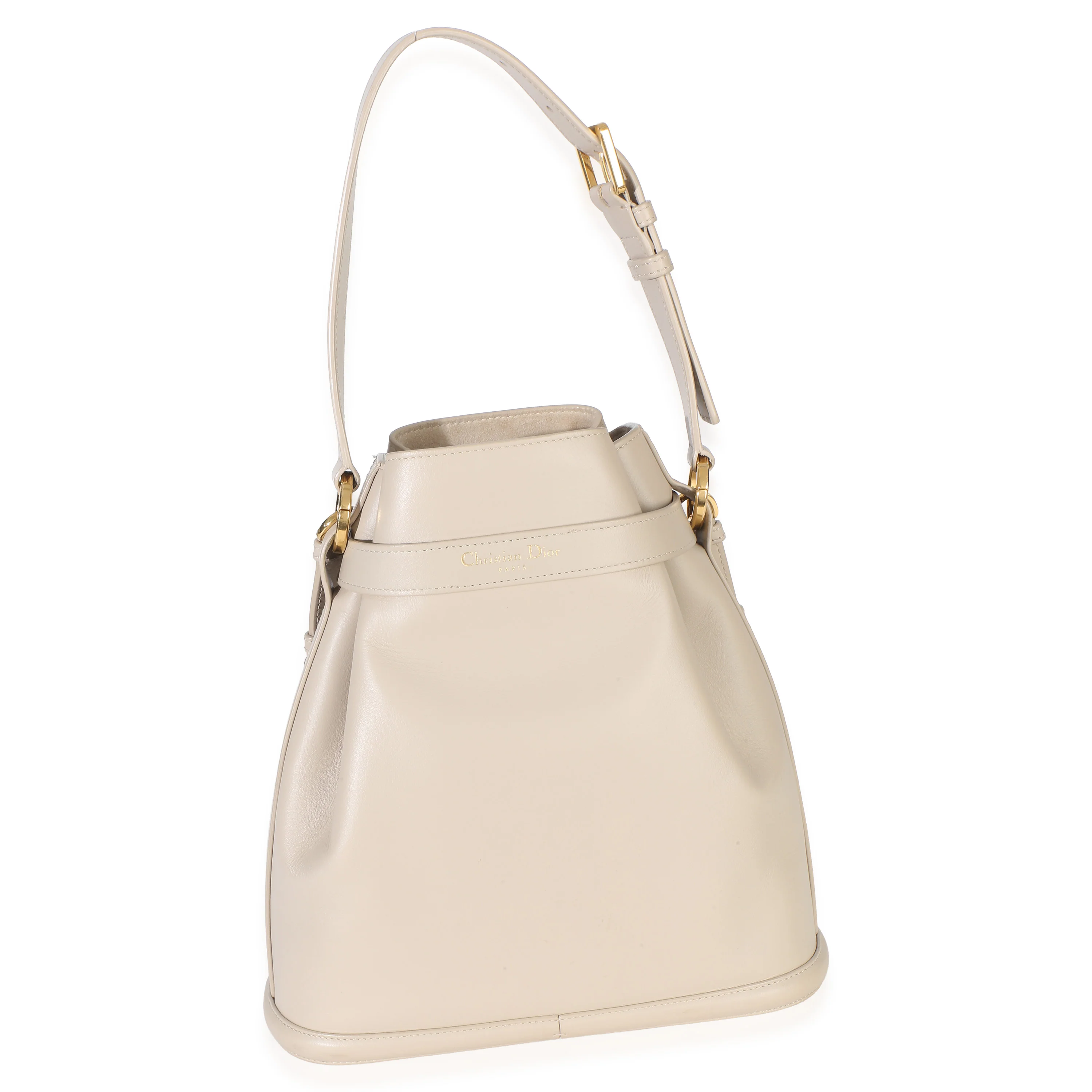 Beige Calfskin CD Embossed Medium Cest Bucket Bag - Image 4