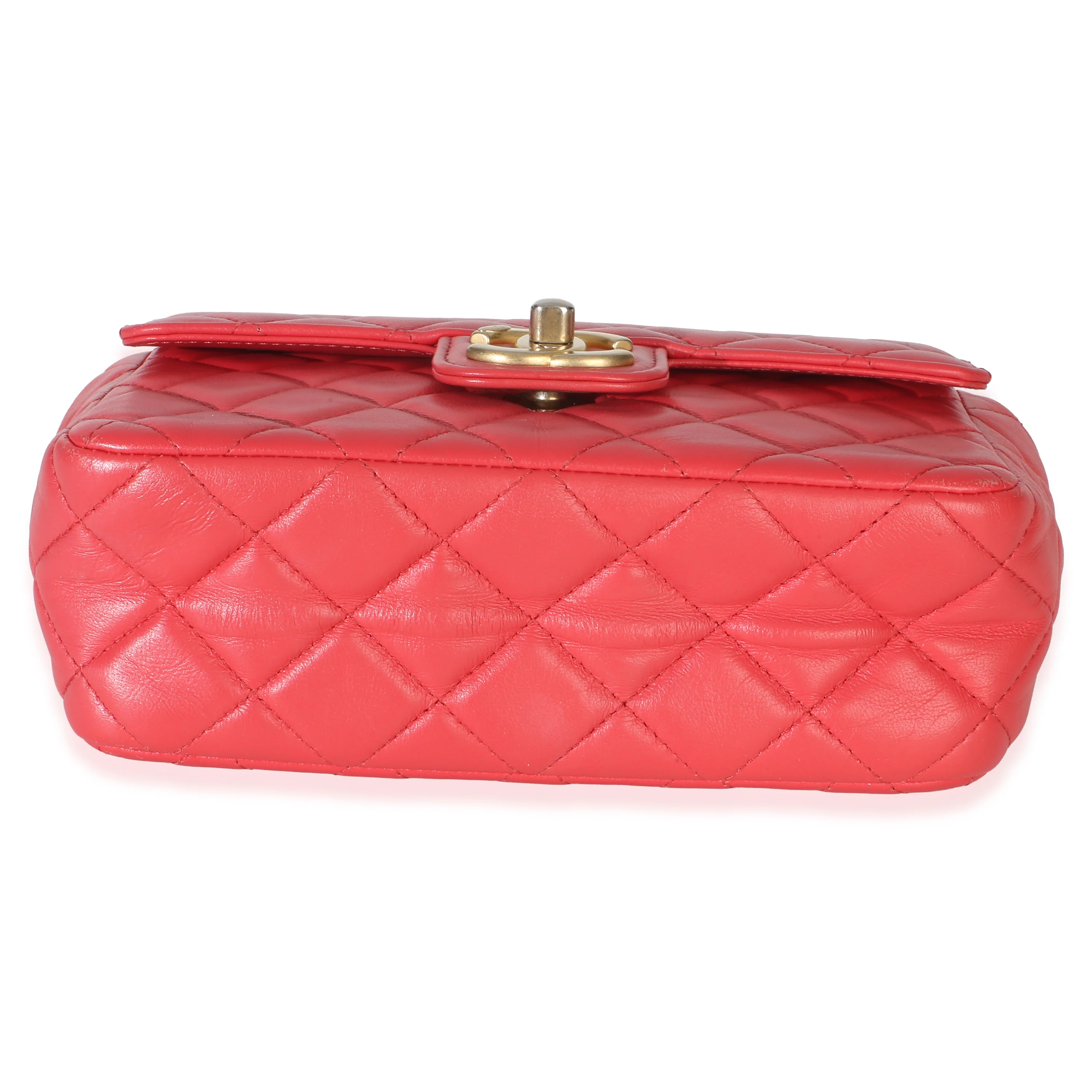 Red Quilted Lambskin Coco Pins Chain Mini Flap Bag - Image 5