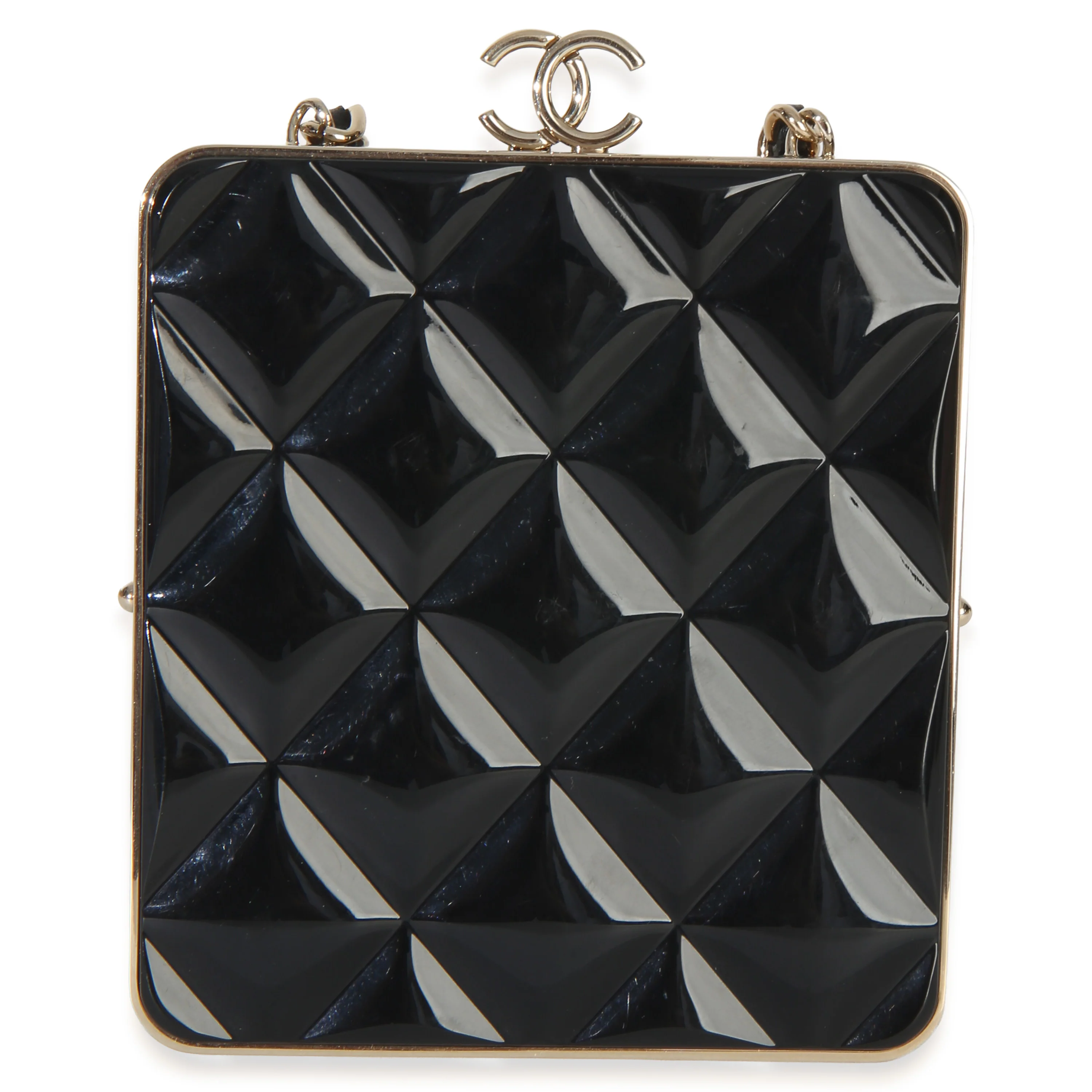 Black Quilted Lambskin CC Frame Clutch With Chain - Image 4