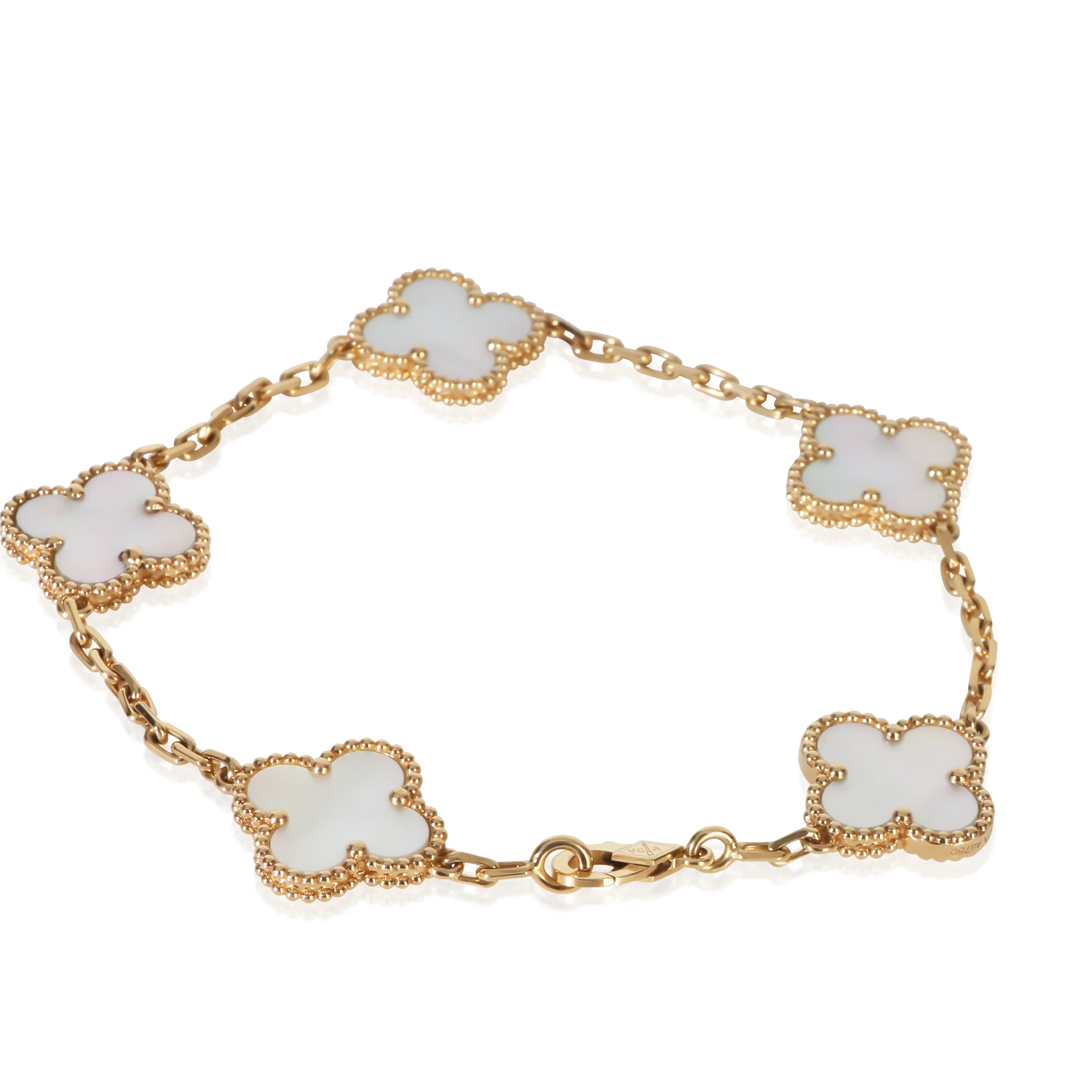 Yellow Gold Mother Of Pearl Vintage Alhambra Bracelet - Image 3