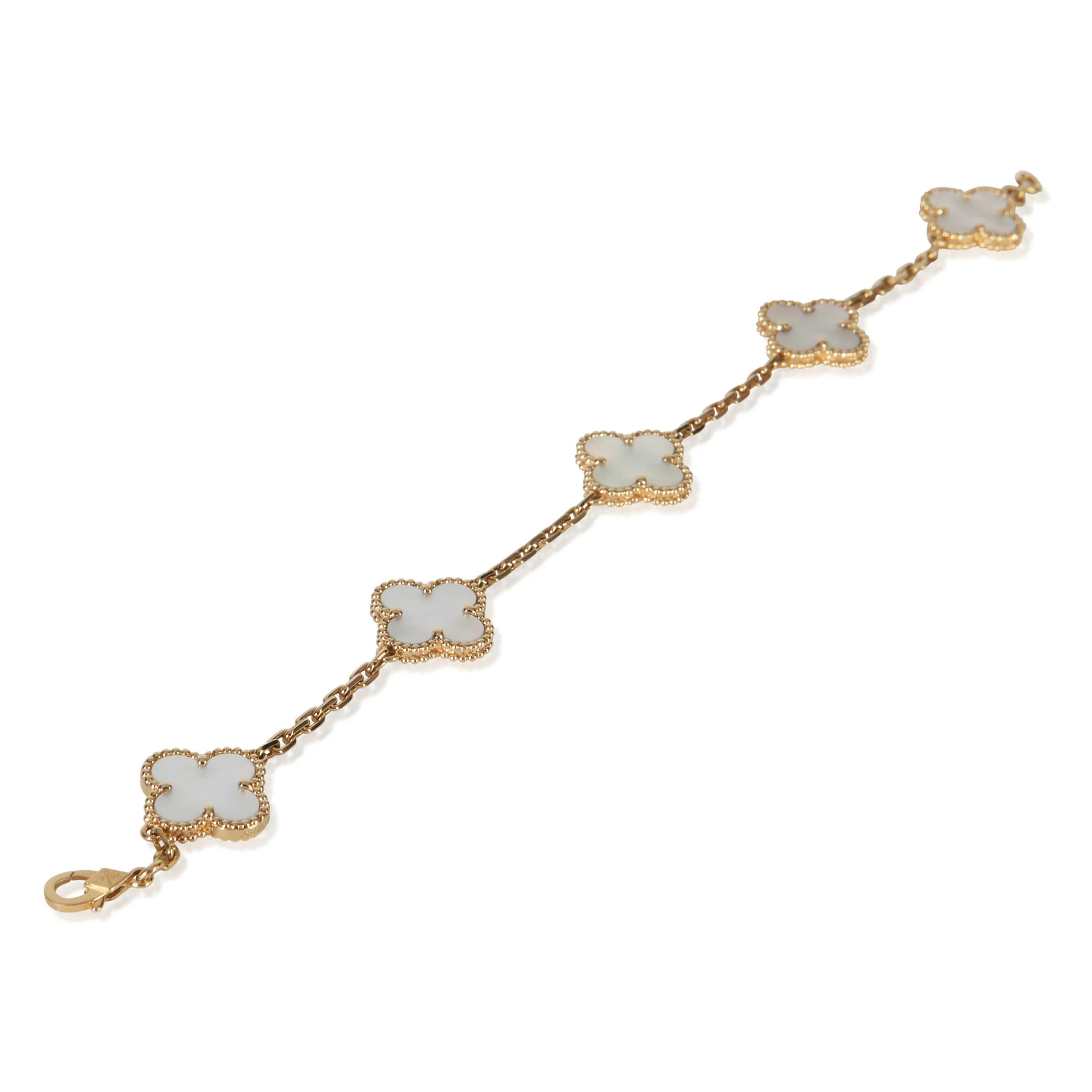 Yellow Gold Mother Of Pearl Vintage Alhambra Bracelet - Image 4