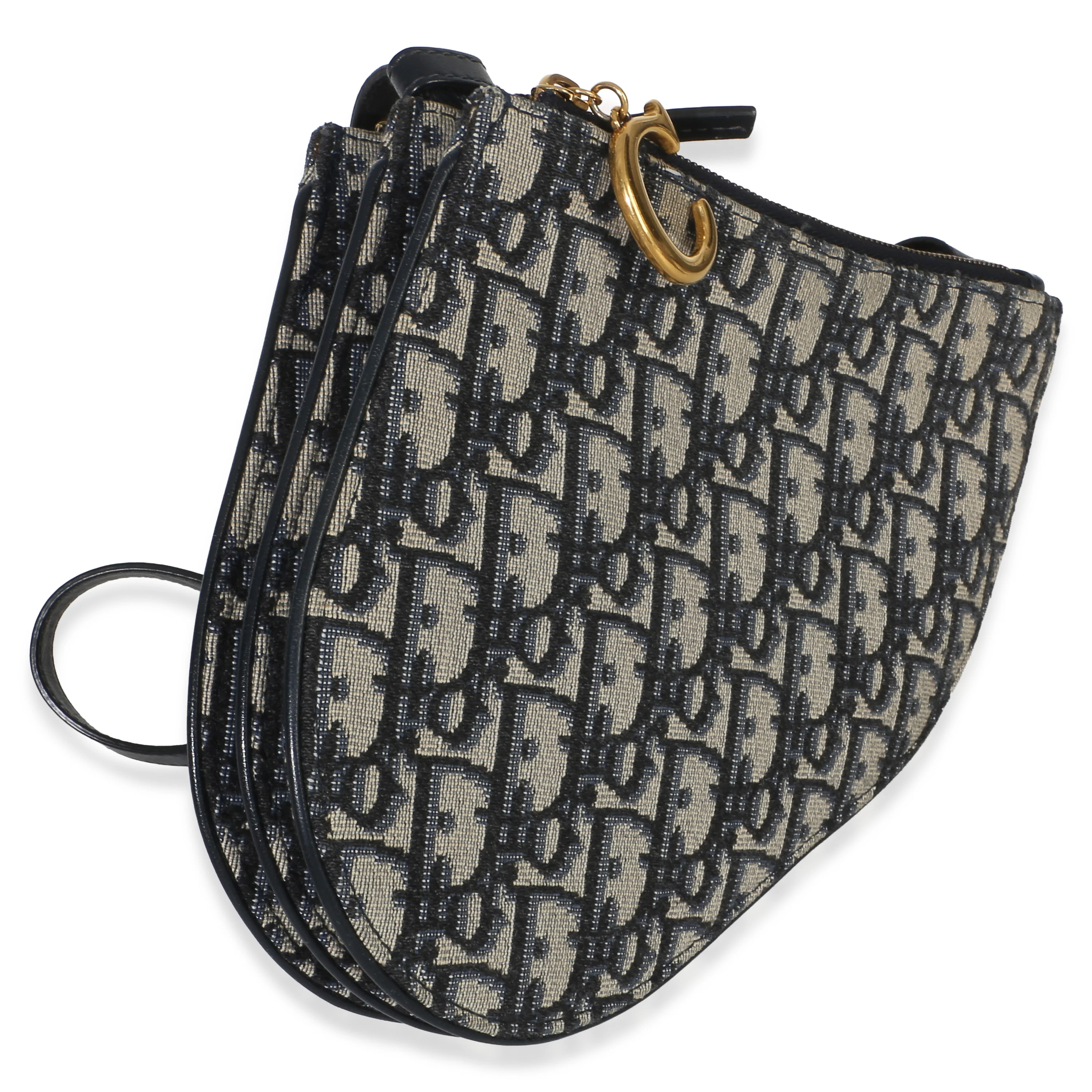 Navy Oblique Canvas Triple Saddle Pouch - Image 3