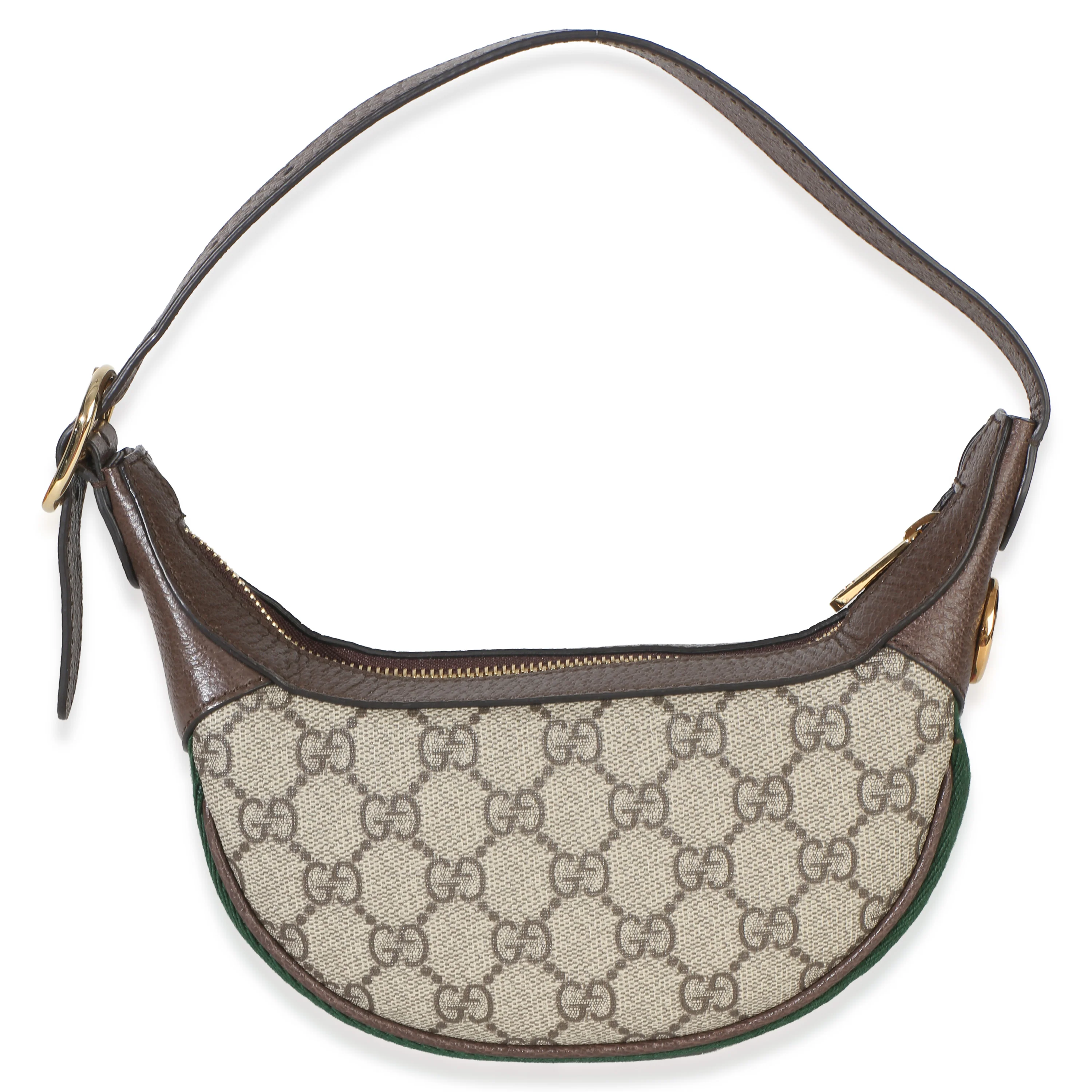 Beige Brown GG Supreme Monogram Calfskin Web Mini Ophidia Half Moon Hobo - Image 4