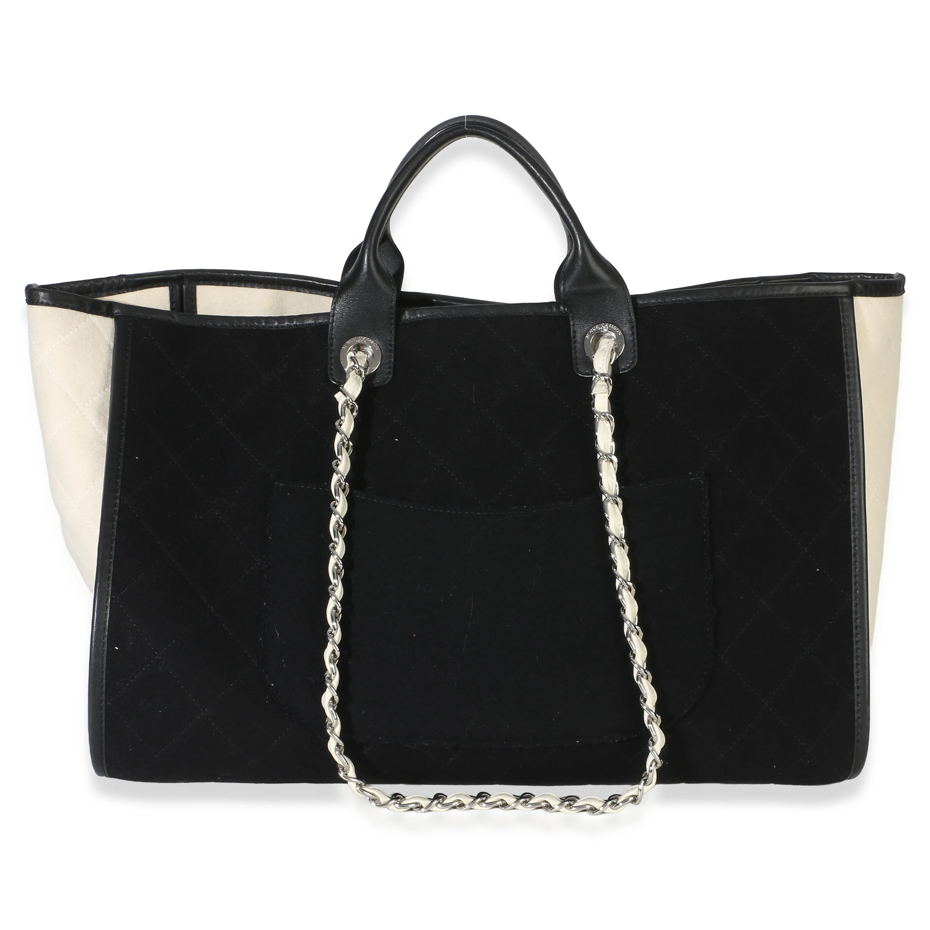 Black White Wool Calfskin Felt Large Deauville Tote - Image 4