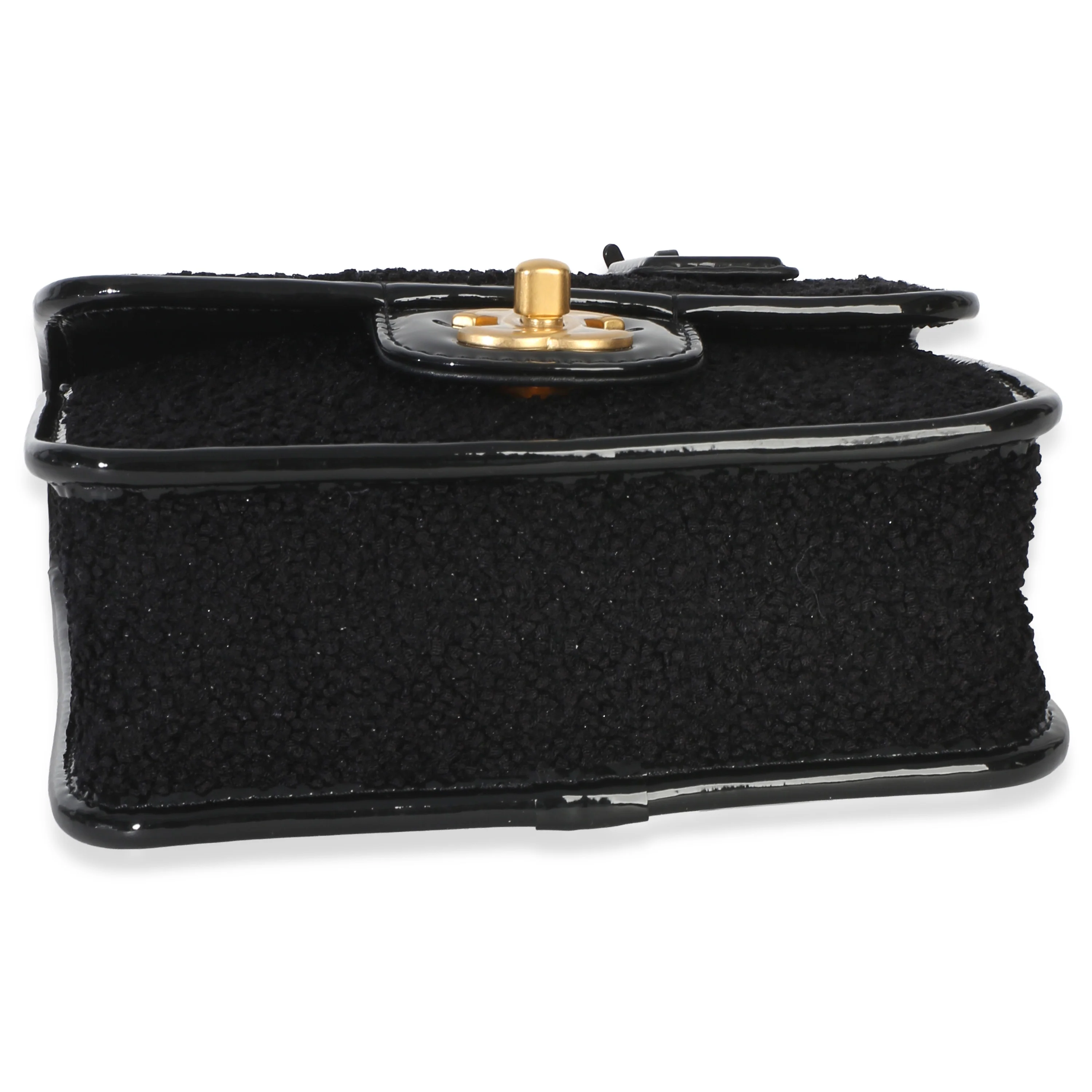 Black Tweed Patent School Memory Mini Top Handle Flap Bag - Image 5