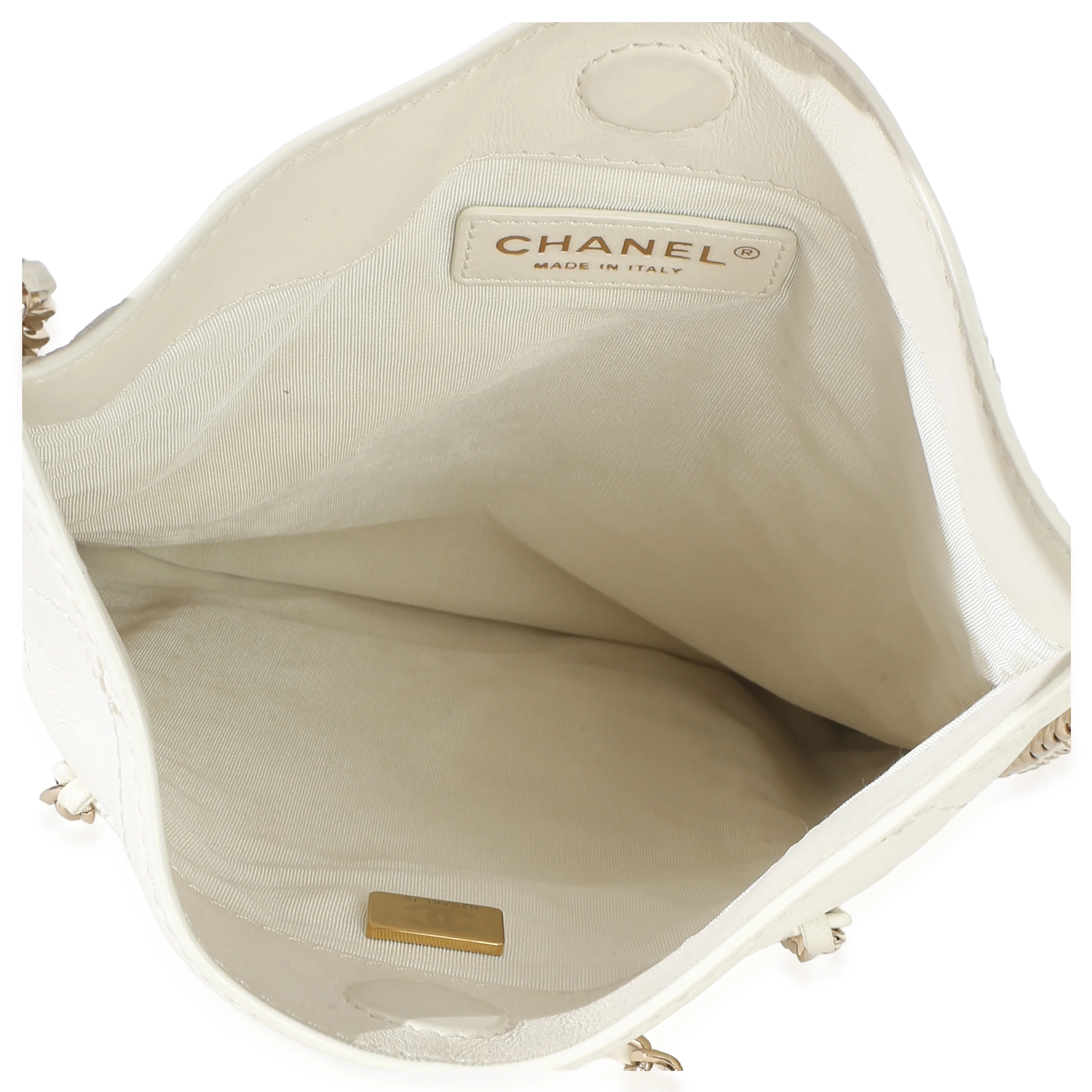 White Quilted Calfskin Small Chain Flat Tote - Image 8