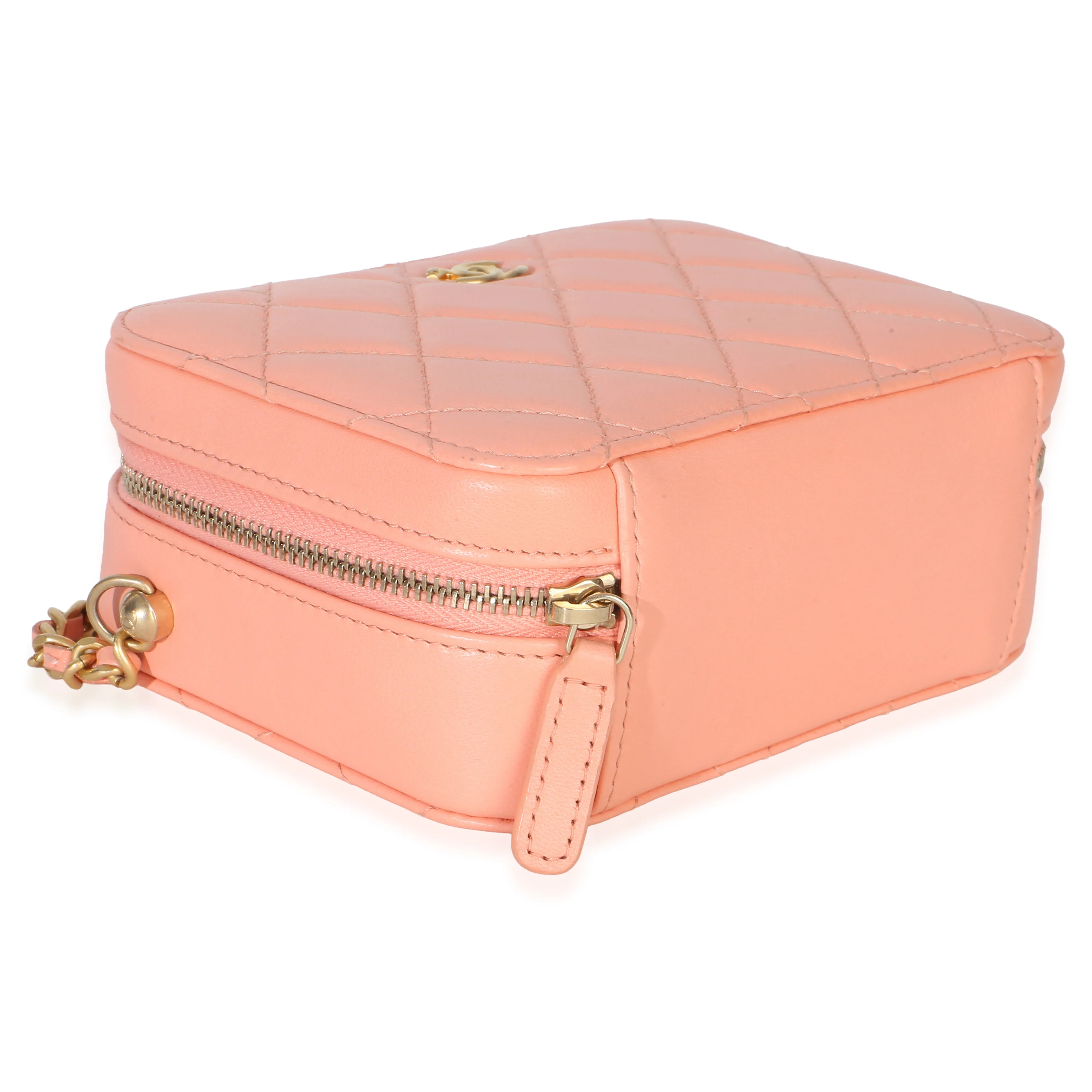 Coral Quilted Lambskin Pearl Crush Camera Vanity Case - Image 6