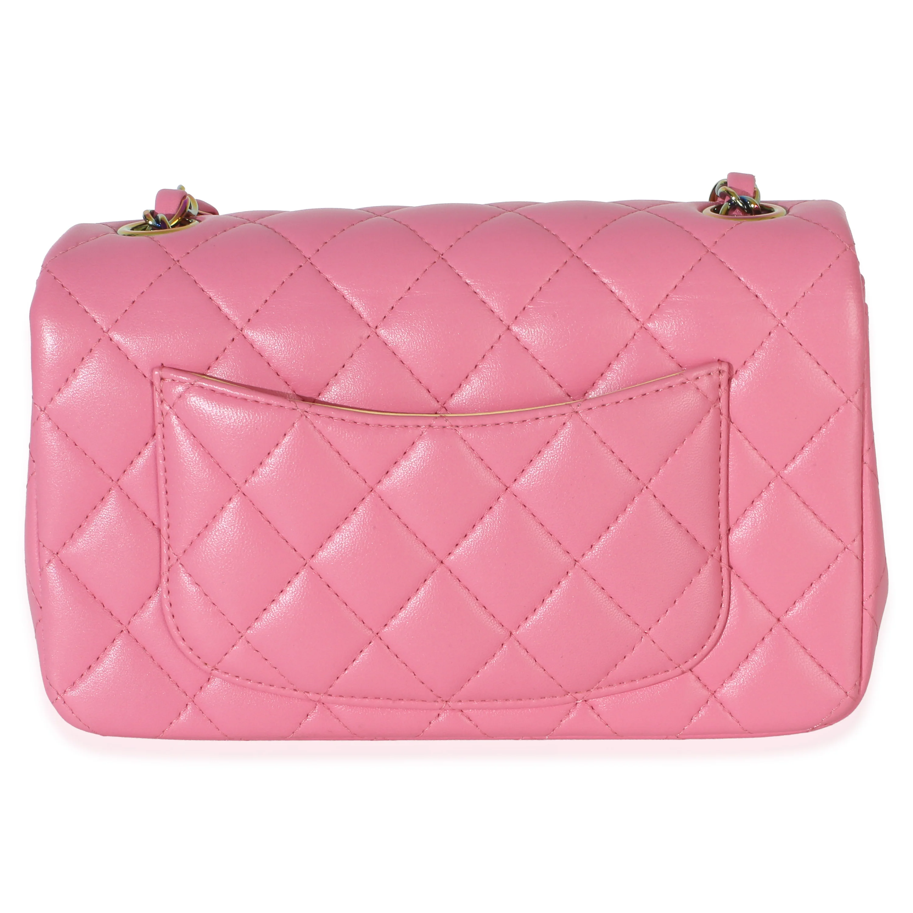 Pink Quilted Lambskin Rainbow Mini Rectangular Flap Bag - Image 3