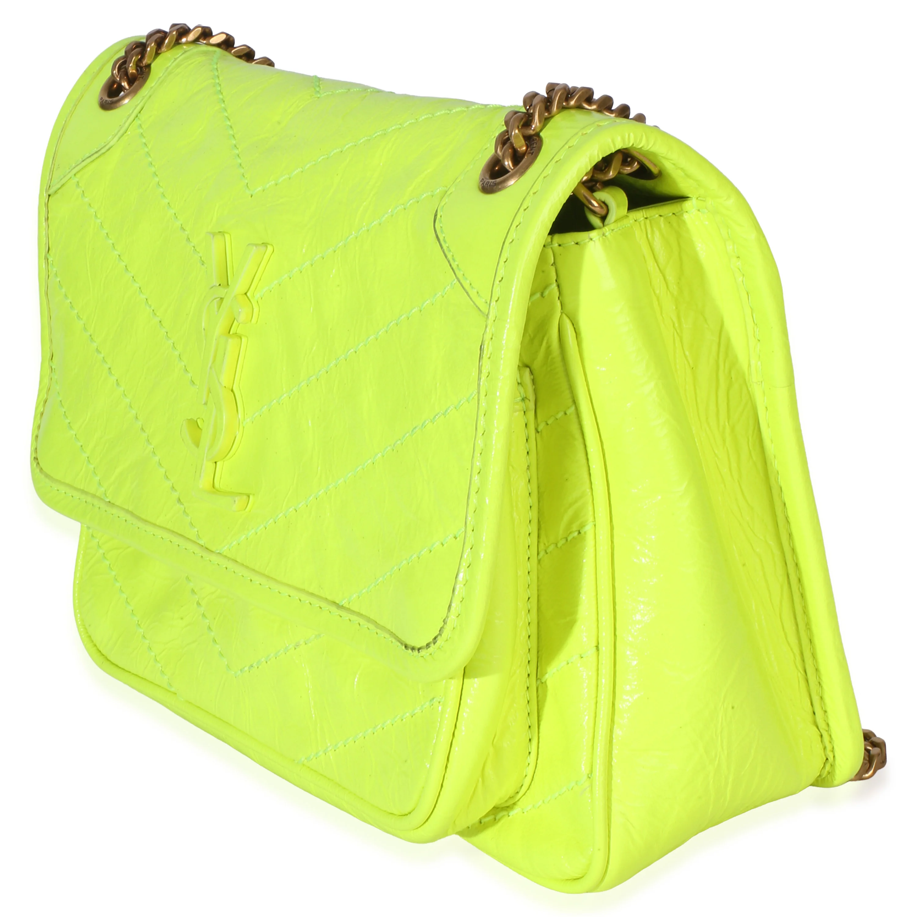 Yellow Crinkled Calfskin Matelasse Baby Niki Chain Satchel - Image 2