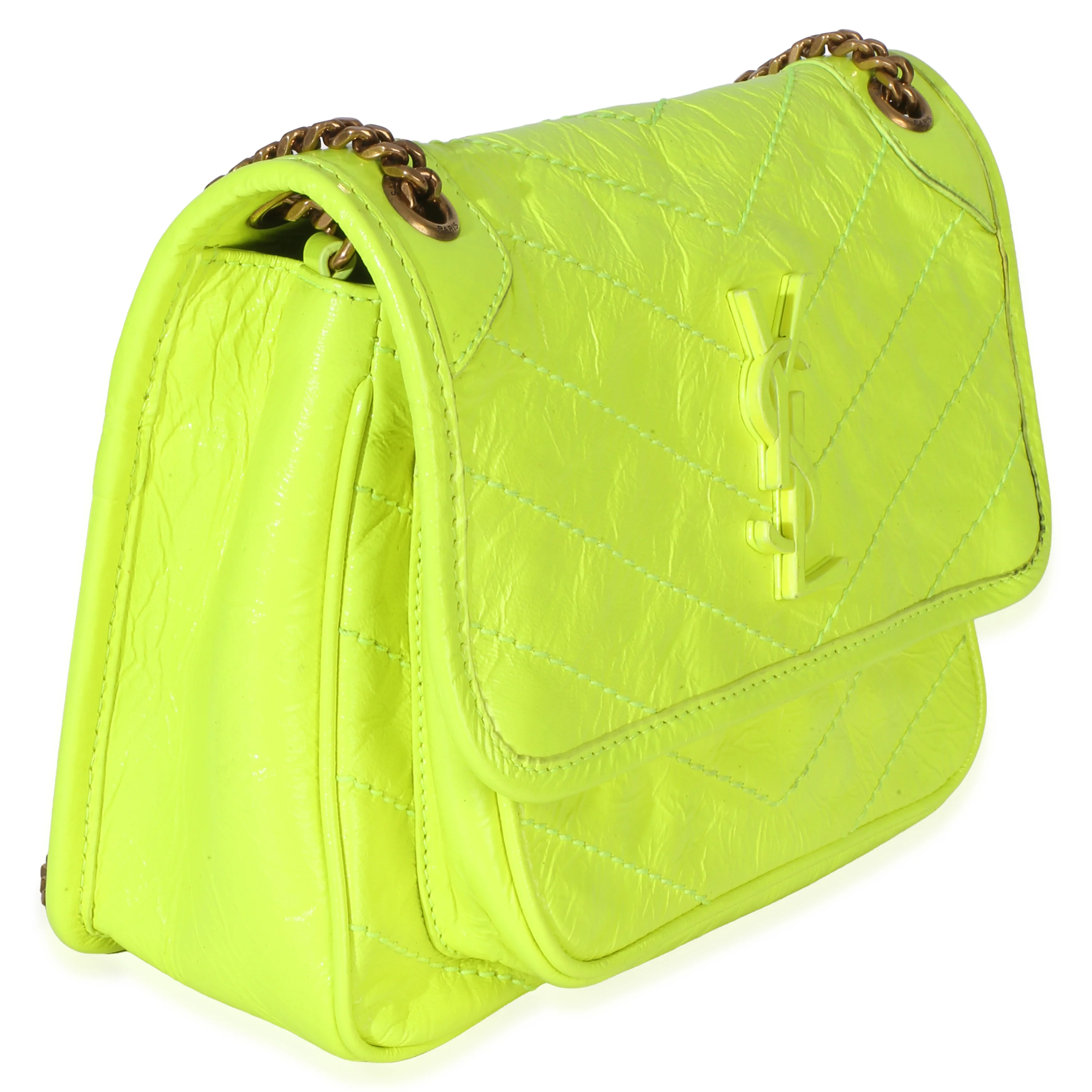 Yellow Crinkled Calfskin Matelasse Baby Niki Chain Satchel - Image 3