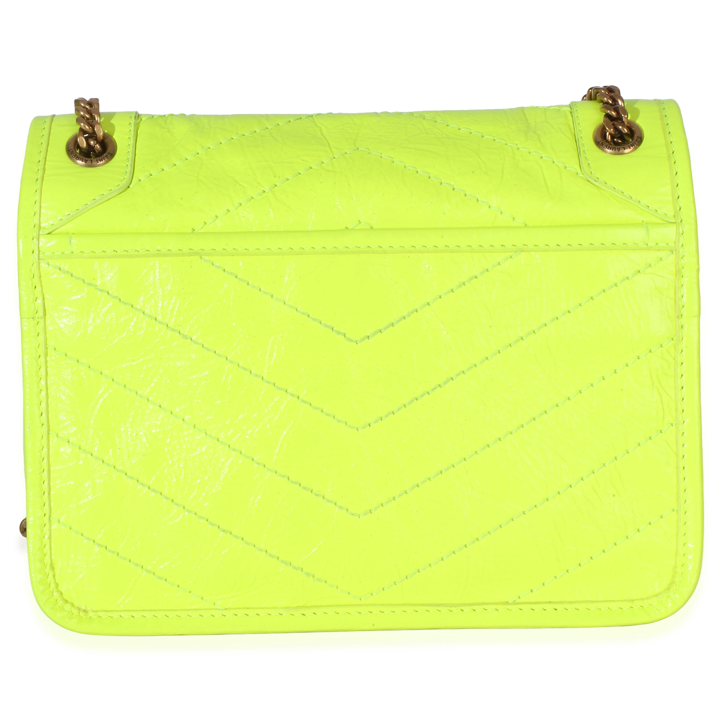 Yellow Crinkled Calfskin Matelasse Baby Niki Chain Satchel - Image 4