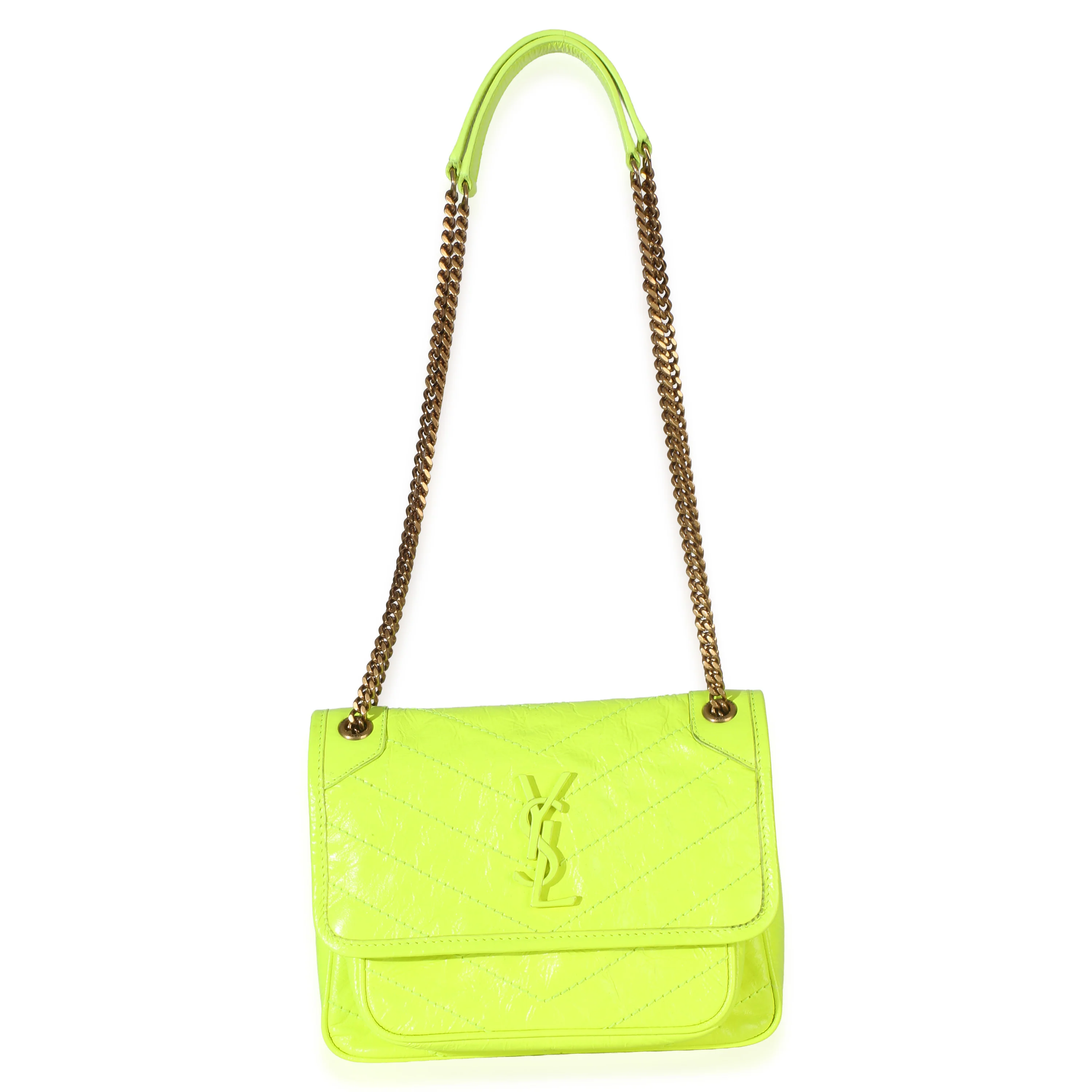 Yellow Crinkled Calfskin Matelasse Baby Niki Chain Satchel - Image 8