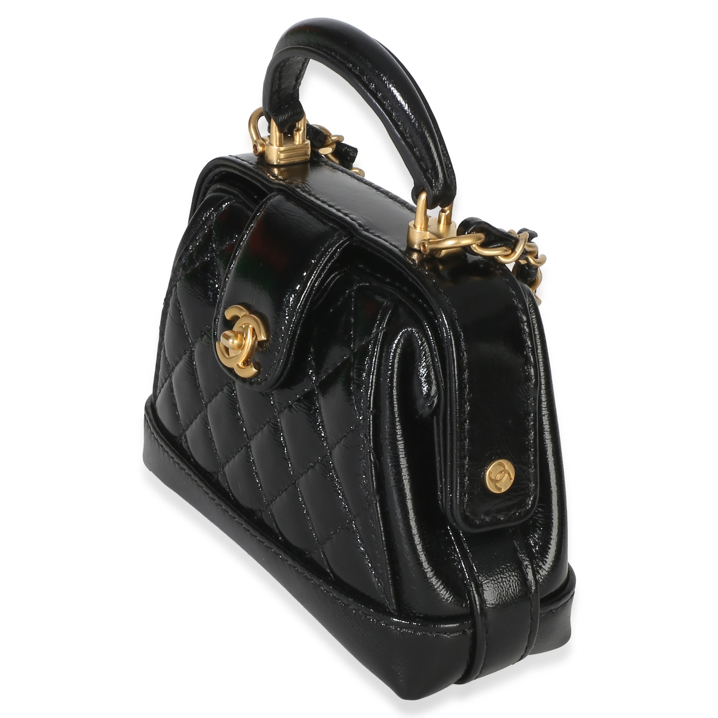 Black Quilted Shiny Lambskin Nano Cocodoc Clutch With Chain - Image 2