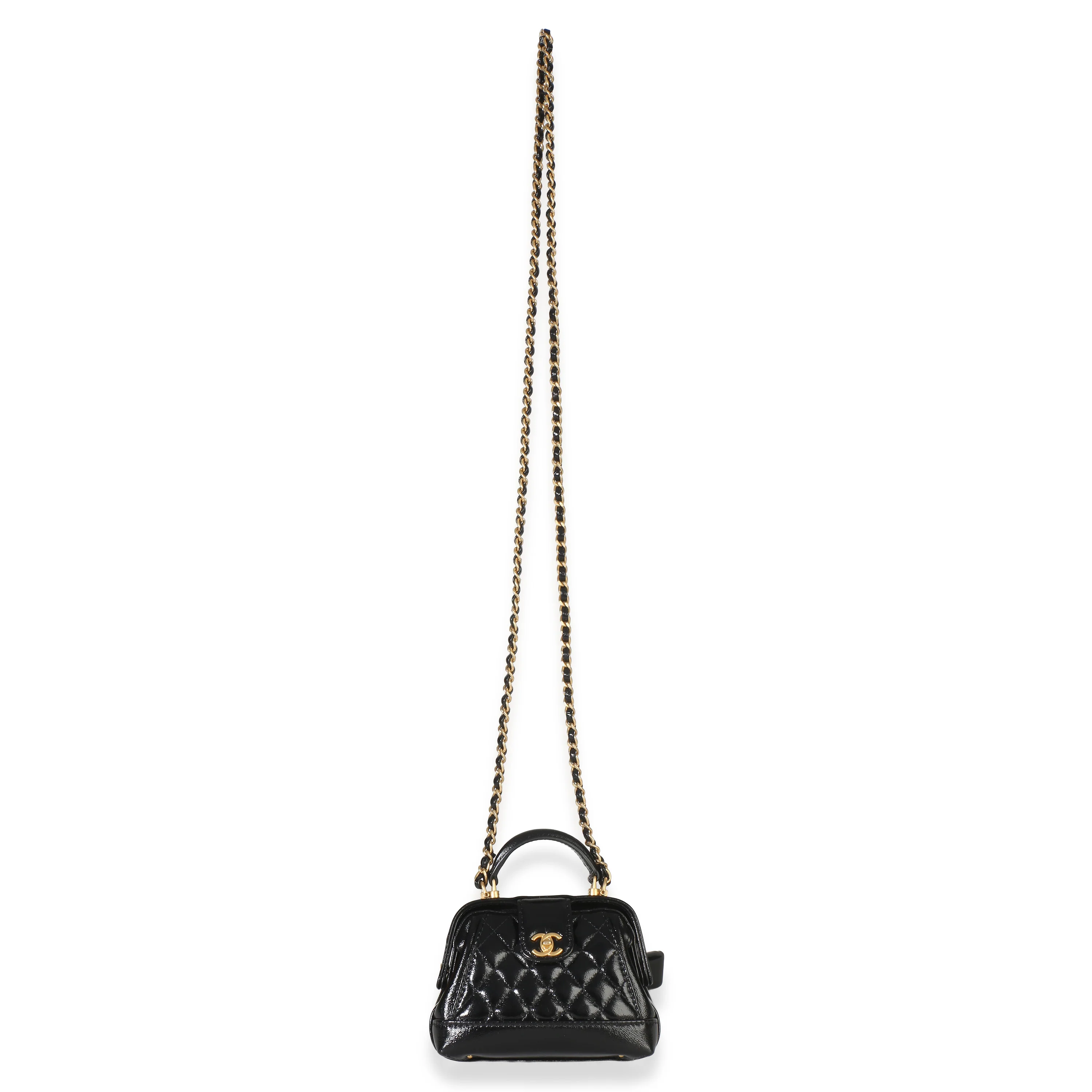 Black Quilted Shiny Lambskin Nano Cocodoc Clutch With Chain - Image 6