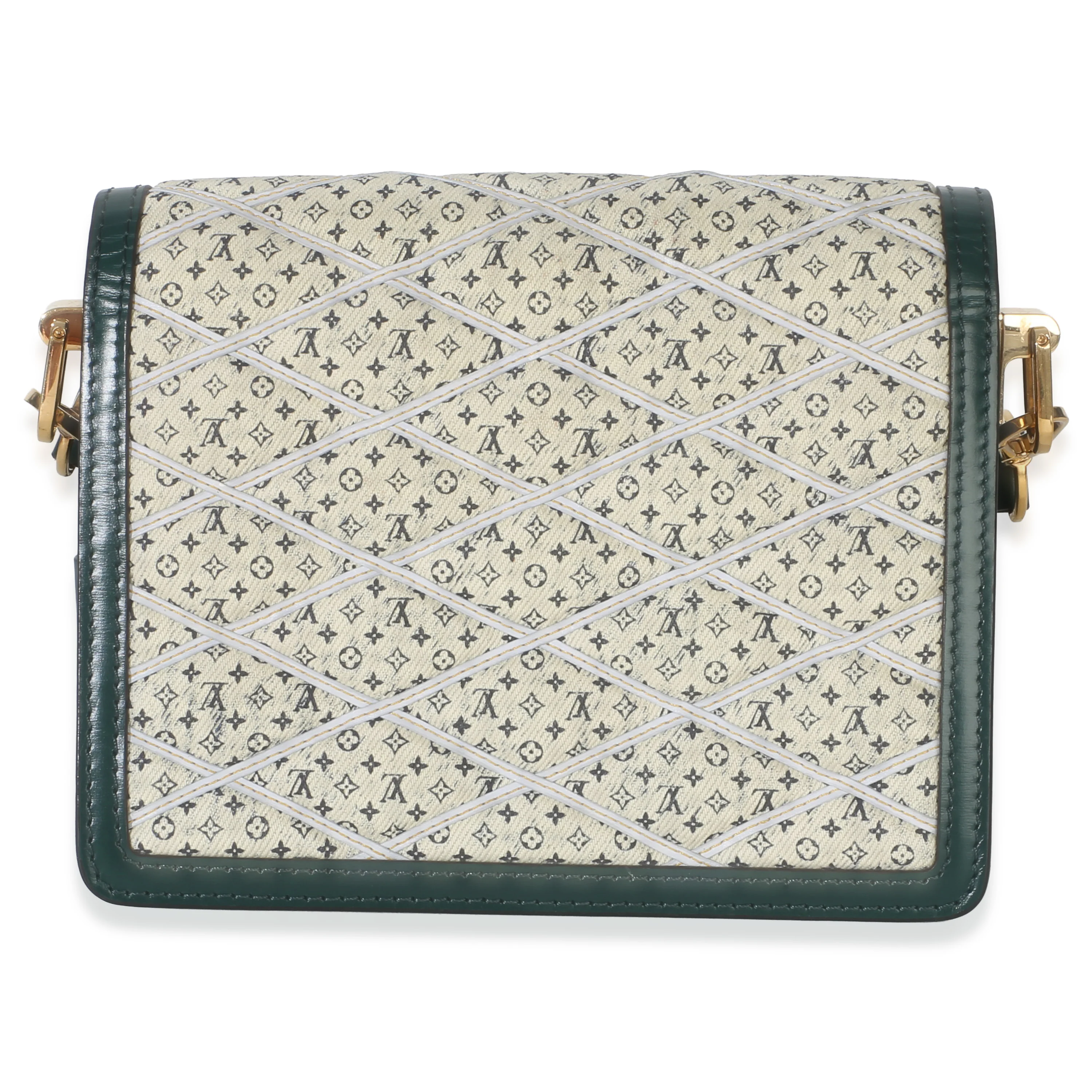 Green Quilted Denim Printed Monogram Mini Dauphine - Image 4
